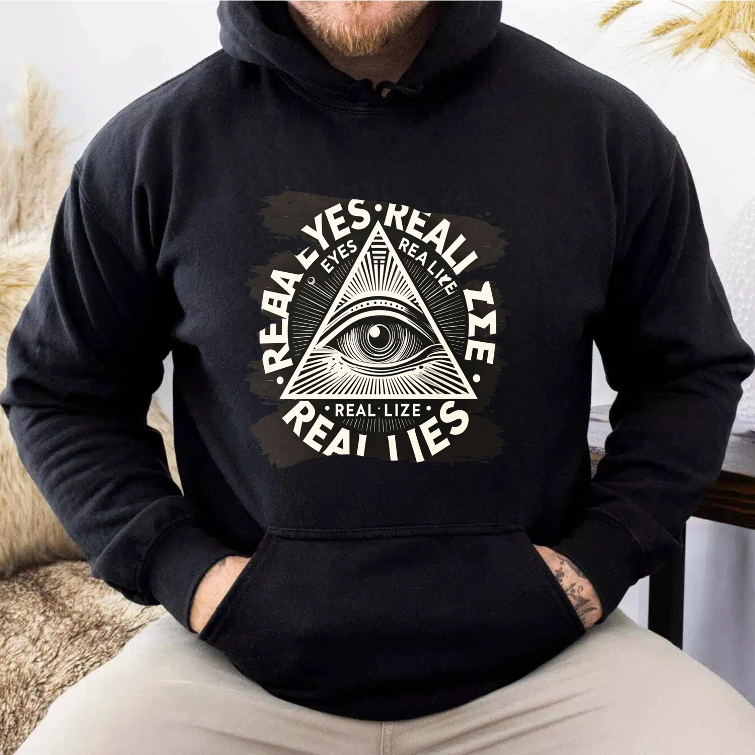 Dorawear™ All Seeing Eye Real Lies Realize Hoodie Black Sweatshirt With Eye Of Providence Design For Men And Women Casual Wear Fashion Statement Piece-Dorawear