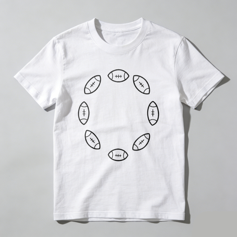 Dorawear™ Football Pattern Circle Design White Outline T Shirt
