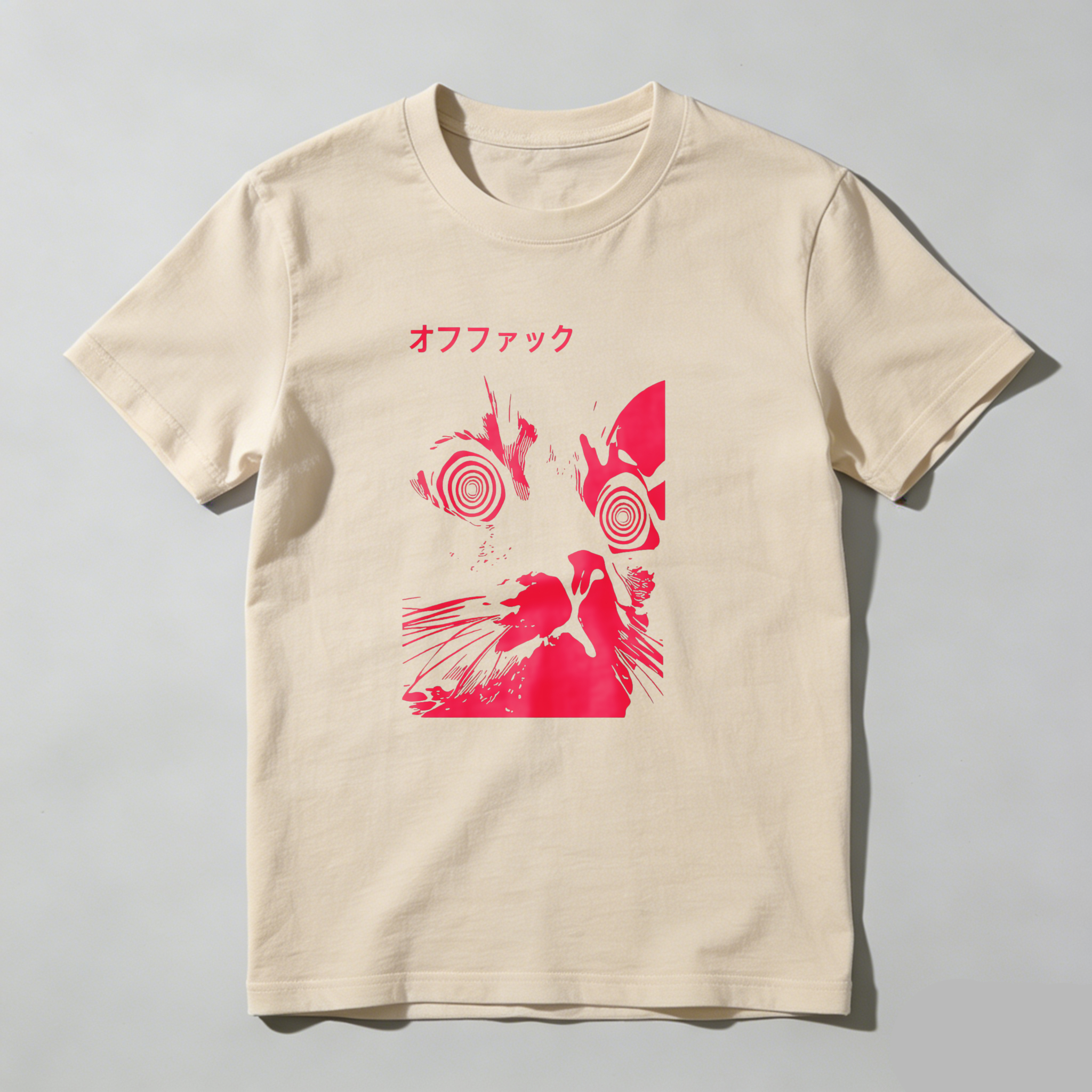 Dorawear™ Red Cat With Spiral Eyes And Japanese Text T Shirt
