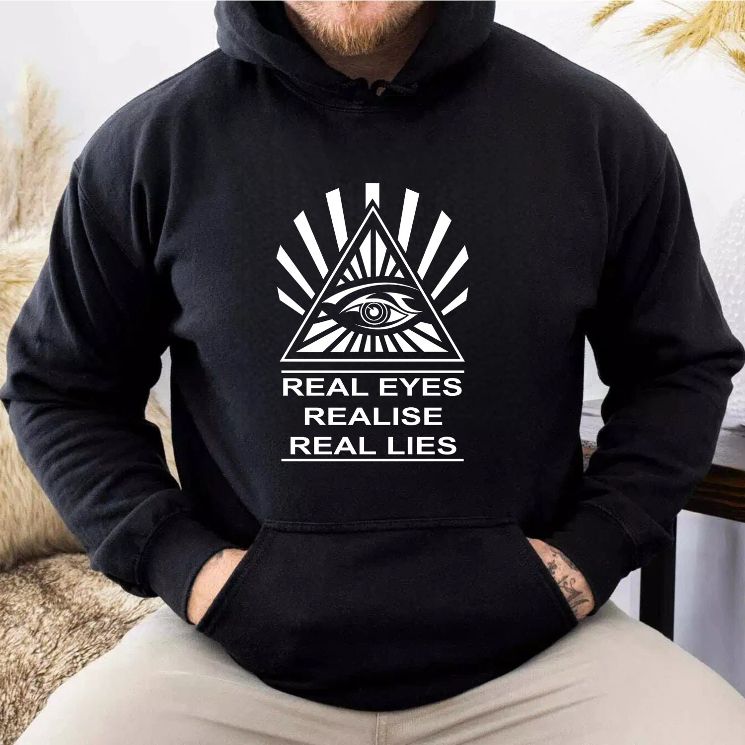 Dorawear™ Real Eyes Realise Real Lies Hoodie All Seeing Eye Symbol Graphic Sweatshirt Unisex Pullover Casual Wear Streetwear Fashion Top-Dorawear