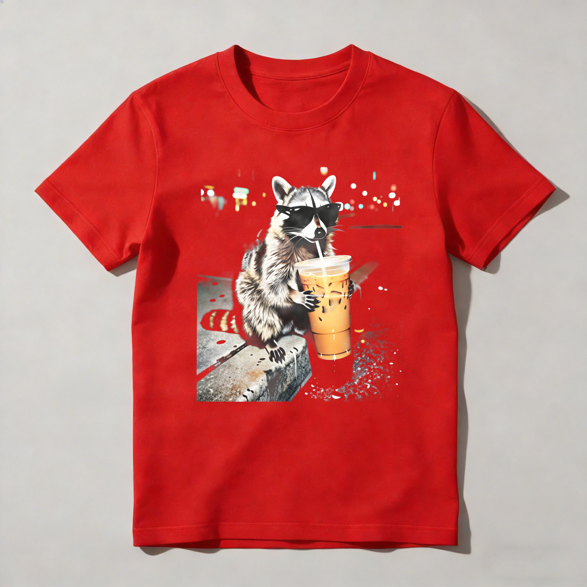 Dorawear™ Raccoon Wearing Sunglasses Drinking Iced Coffee At Night T Shirt