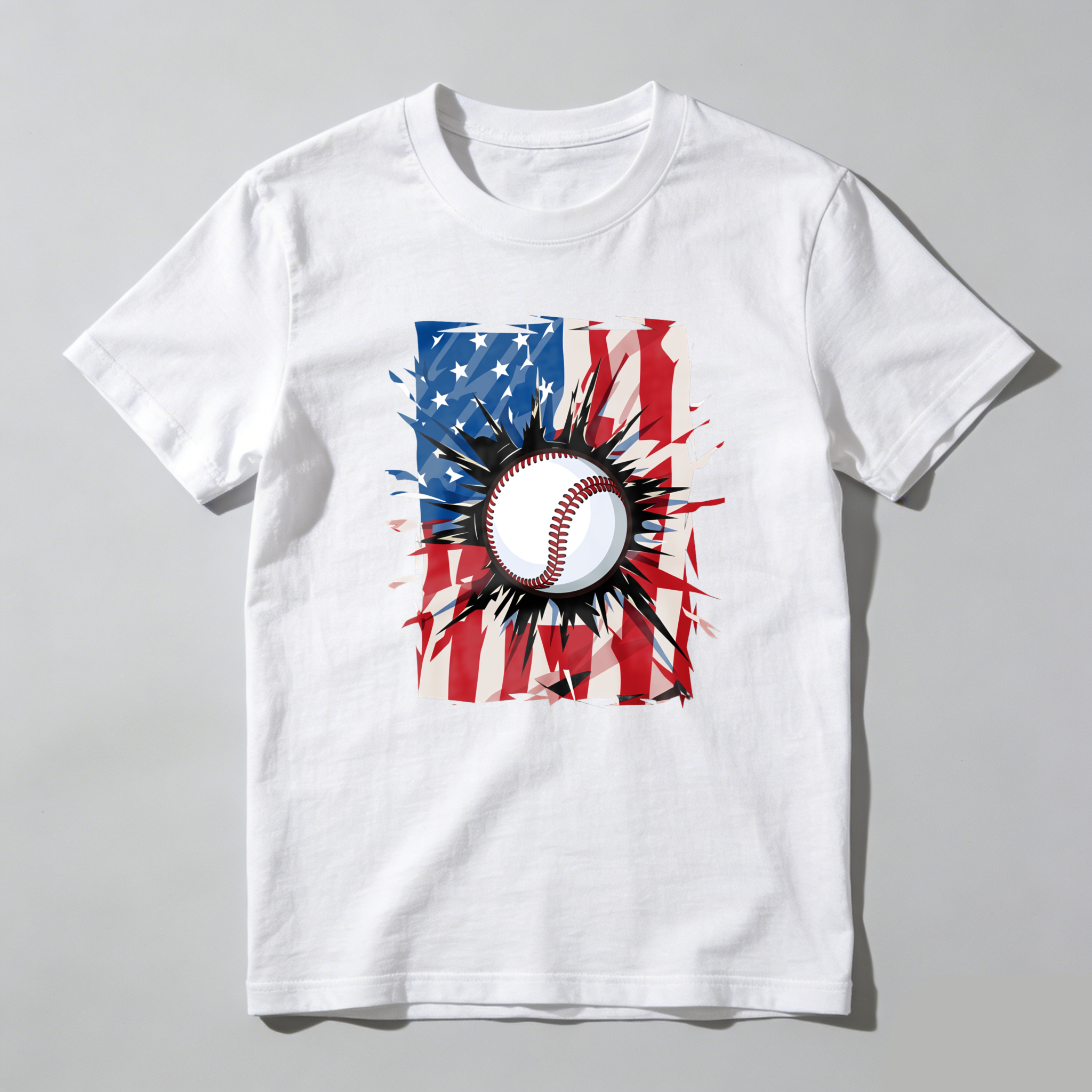 Dorawear™ Baseball With American Flag Background  T Shirt-Dorawear
