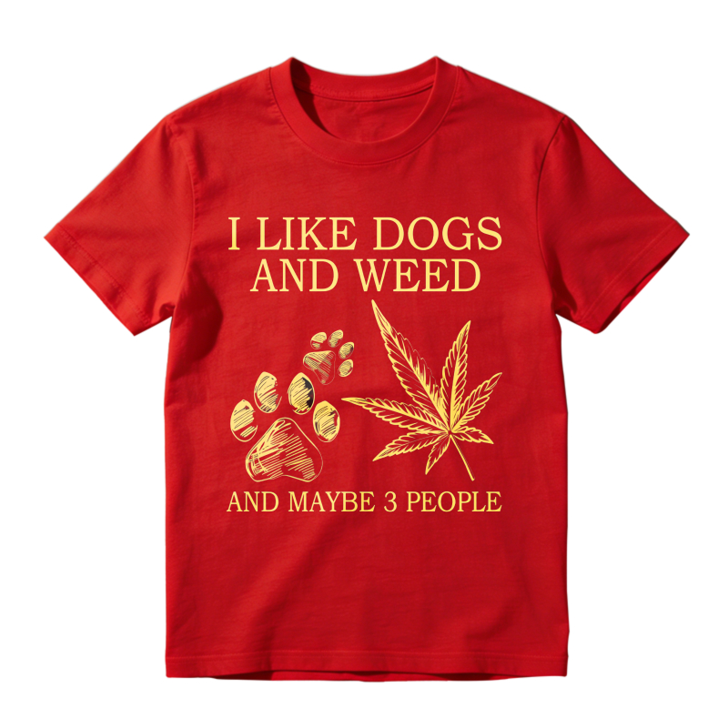 I Like Dogs And Weed And Maybe 3 People Paw Print And Leaf Design Unisex Classic T-shirt