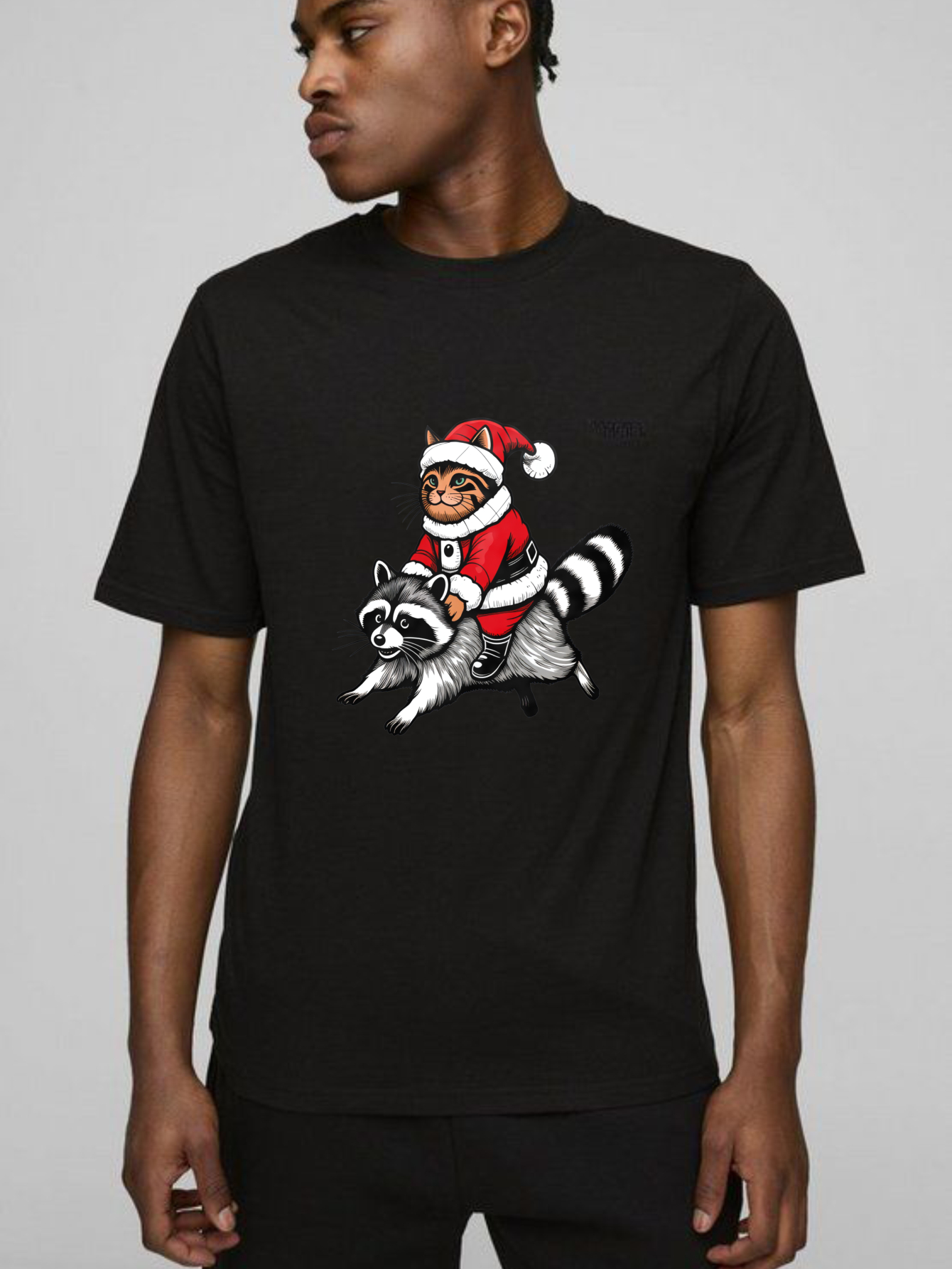 Dorawear™ Cat In Santa Suit Riding Raccoon T Shirt
