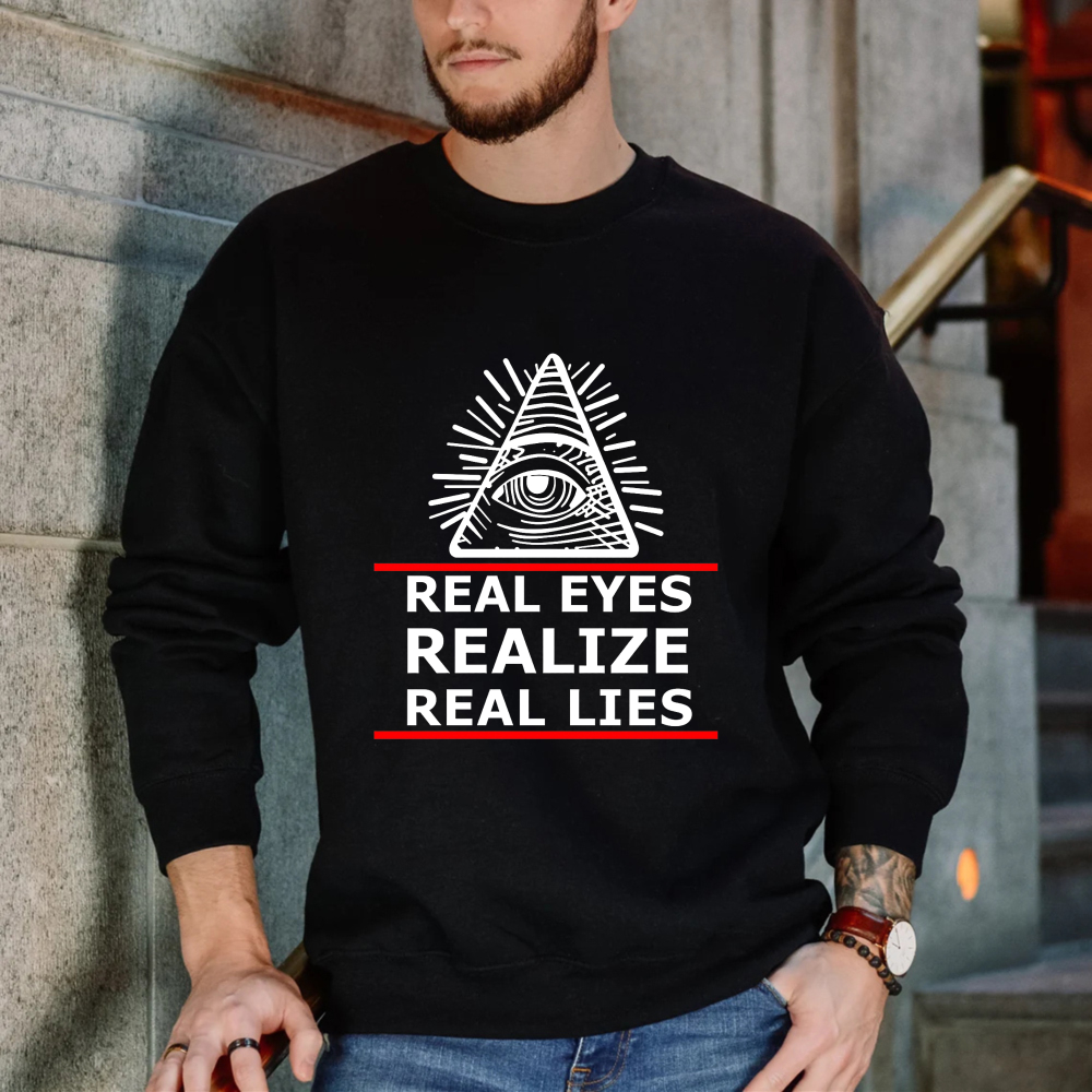Dorawear™ All Seeing Eye Symbol With Real Eyes Realize Real Lies Text Unisex Classic Sweatshirt(2)