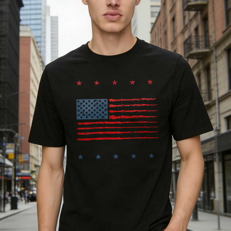 Dorawear™American Flag Design With Stars And Stripes T-shirt