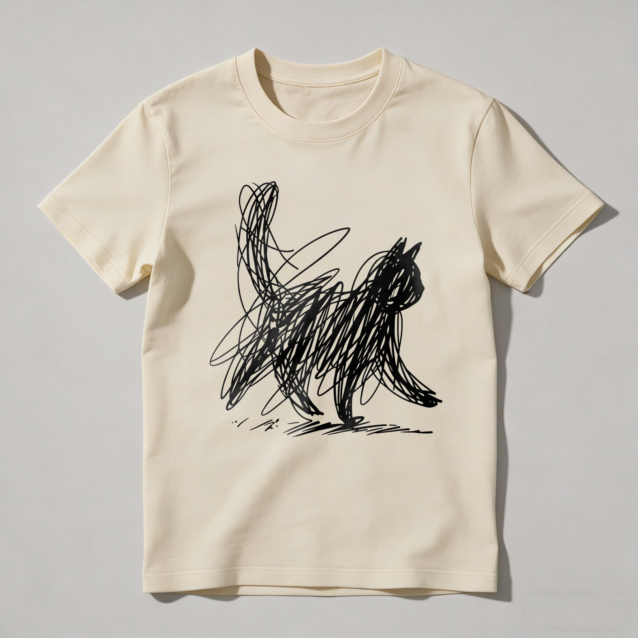 Dorawear™ Abstract Cat Sketch Art Design Print T Shirt