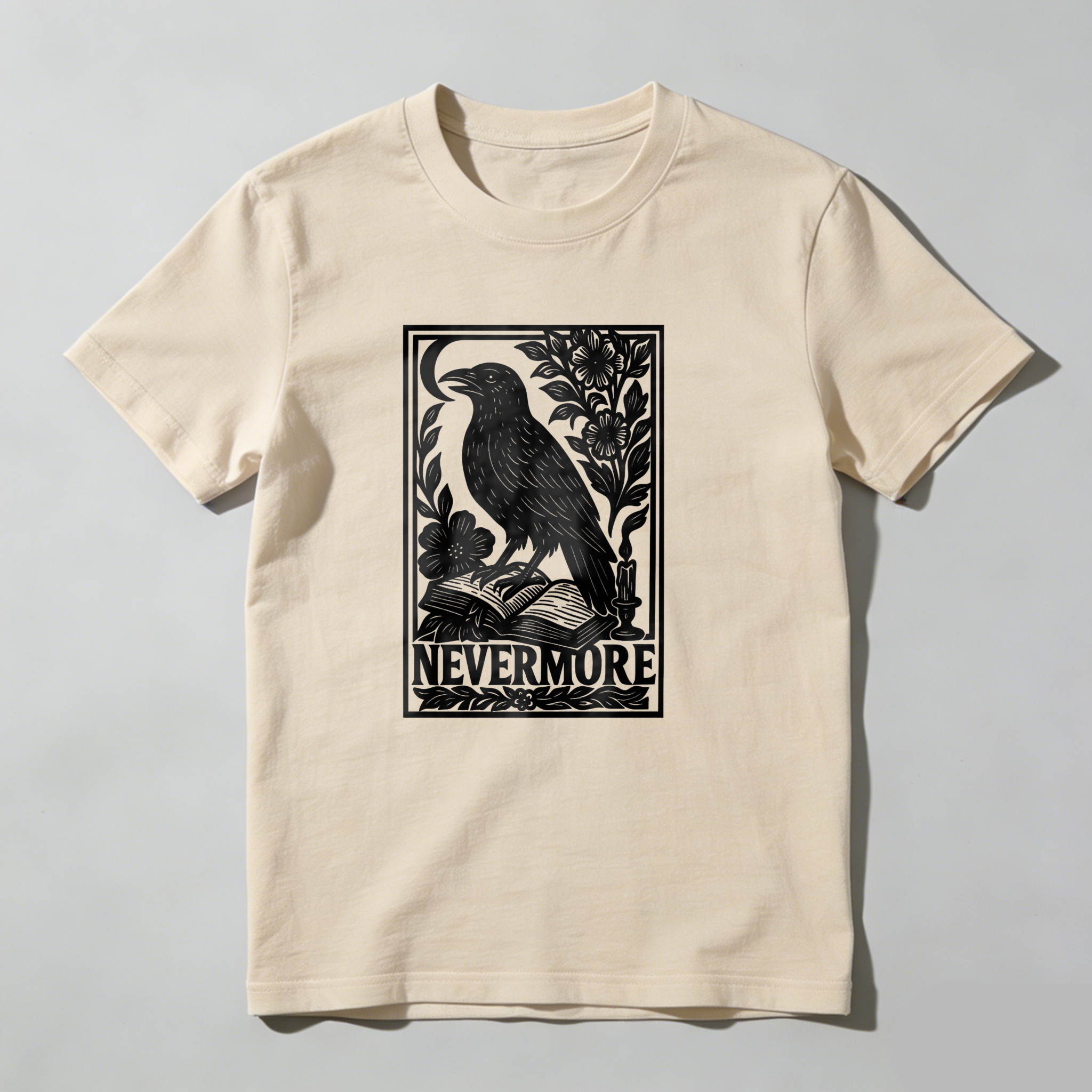 Dorawear™ Crow Perched On Book With Flowers And Moon Nevermore T Shirt