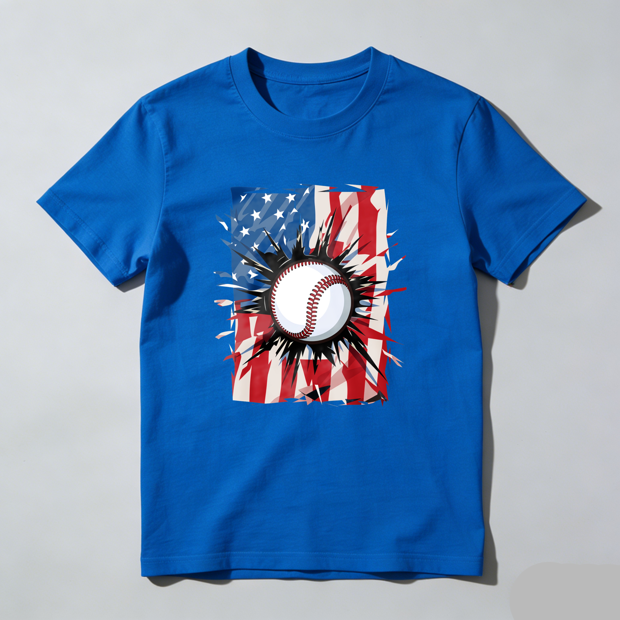 Dorawear™ Baseball With American Flag Background  T Shirt-Dorawear