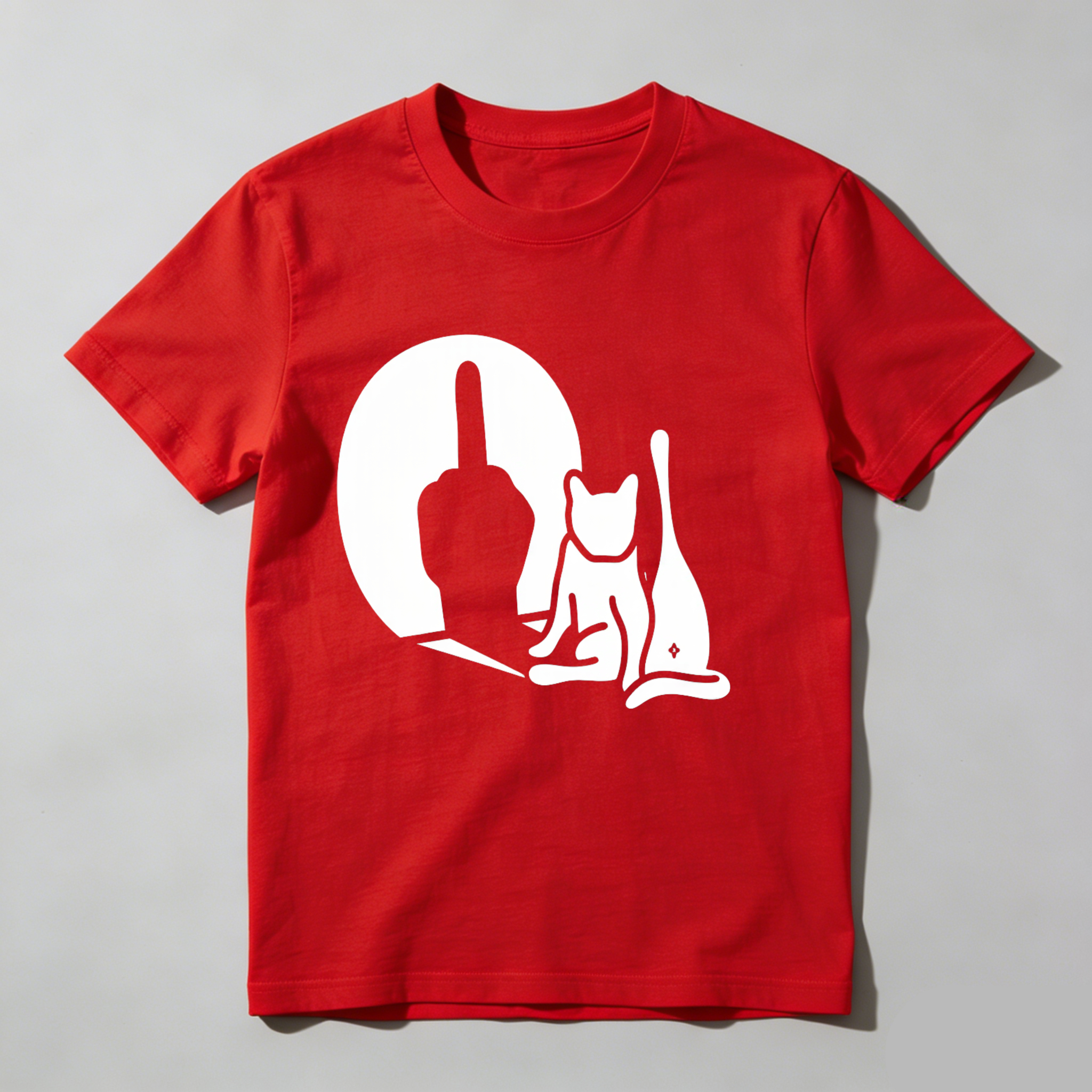 Cat Silhouette Hand Gesture Moon Background tshirt 100% cotton