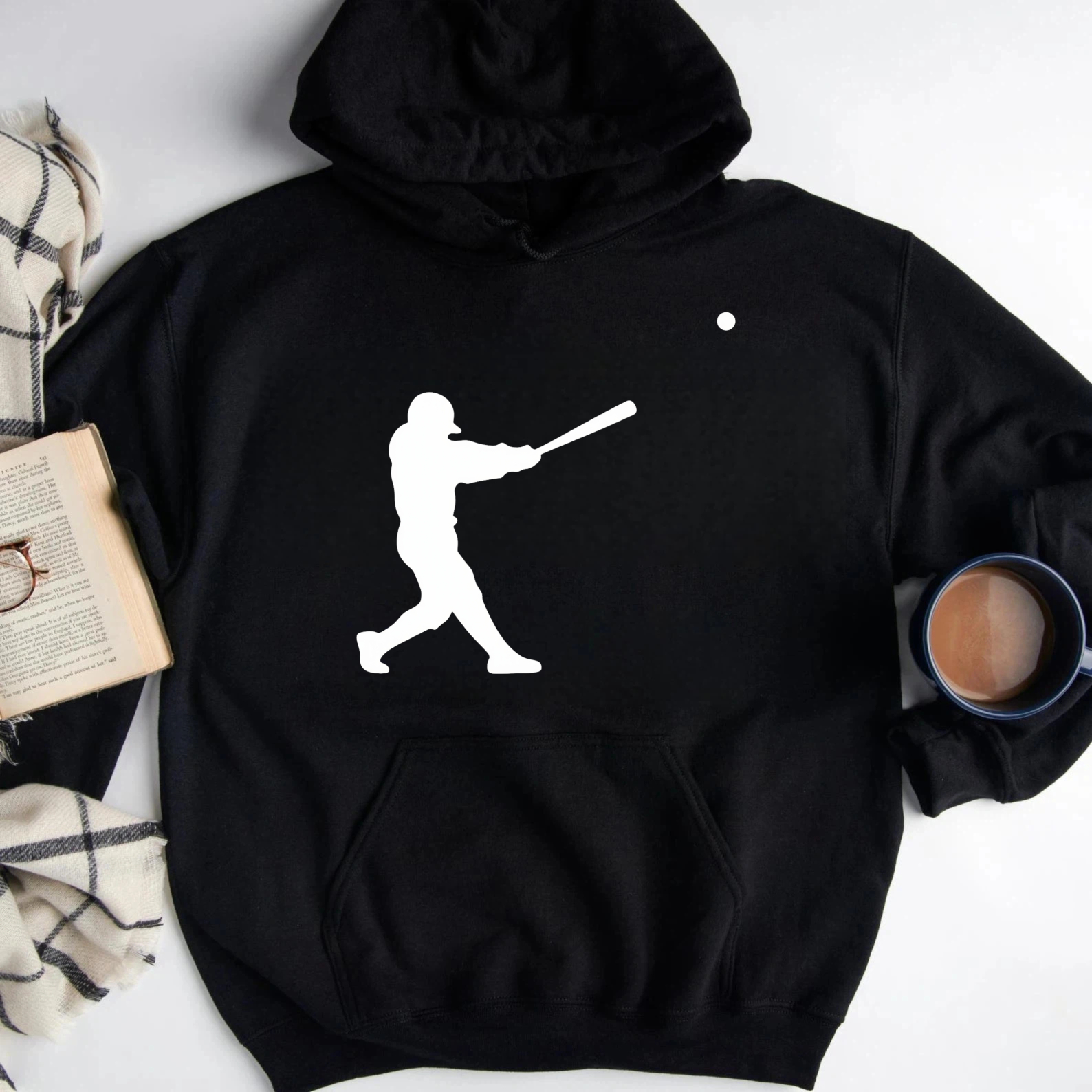 Dorawear™ Baseball Player Silhouette Hoodie Black Sportswear Sweatshirt For Men And Women Casual Wear With Pocket And Hood Design-Dorawear