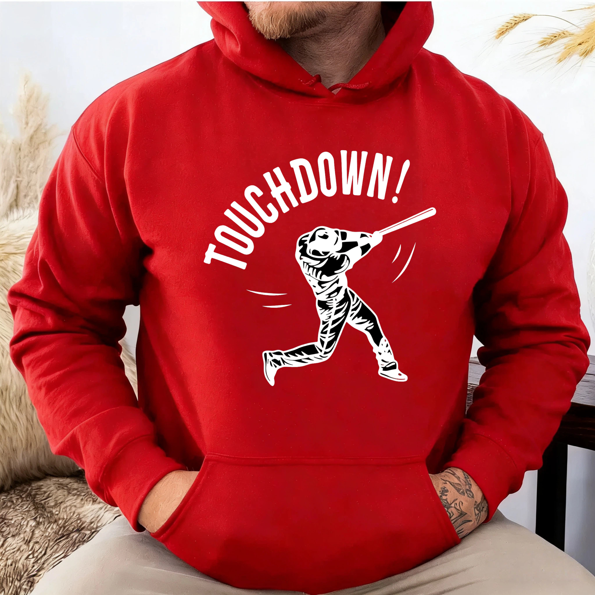 Dorawear™ Touchdown Baseball Player Hoodie Black Sweatshirt Sport Graphic Pullover Casual Wear