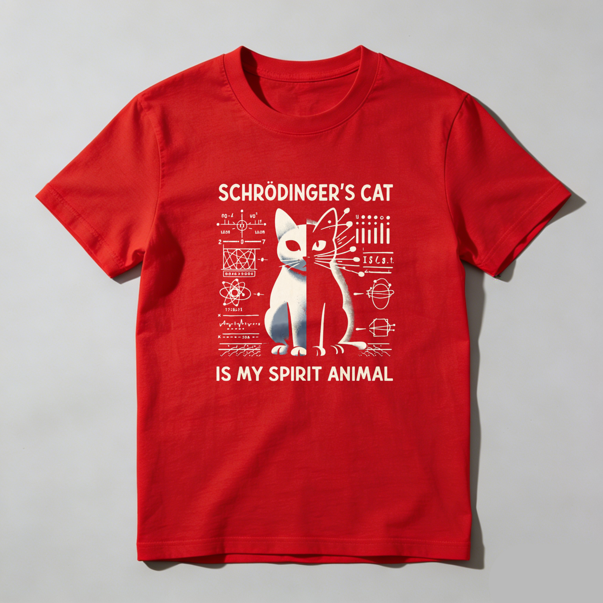 Dorawear™ Schr?dinger's Cat Quantum Physics Cat Spirit Animal Pure Cotton Short Sleeve T-Shirt-Dorawear