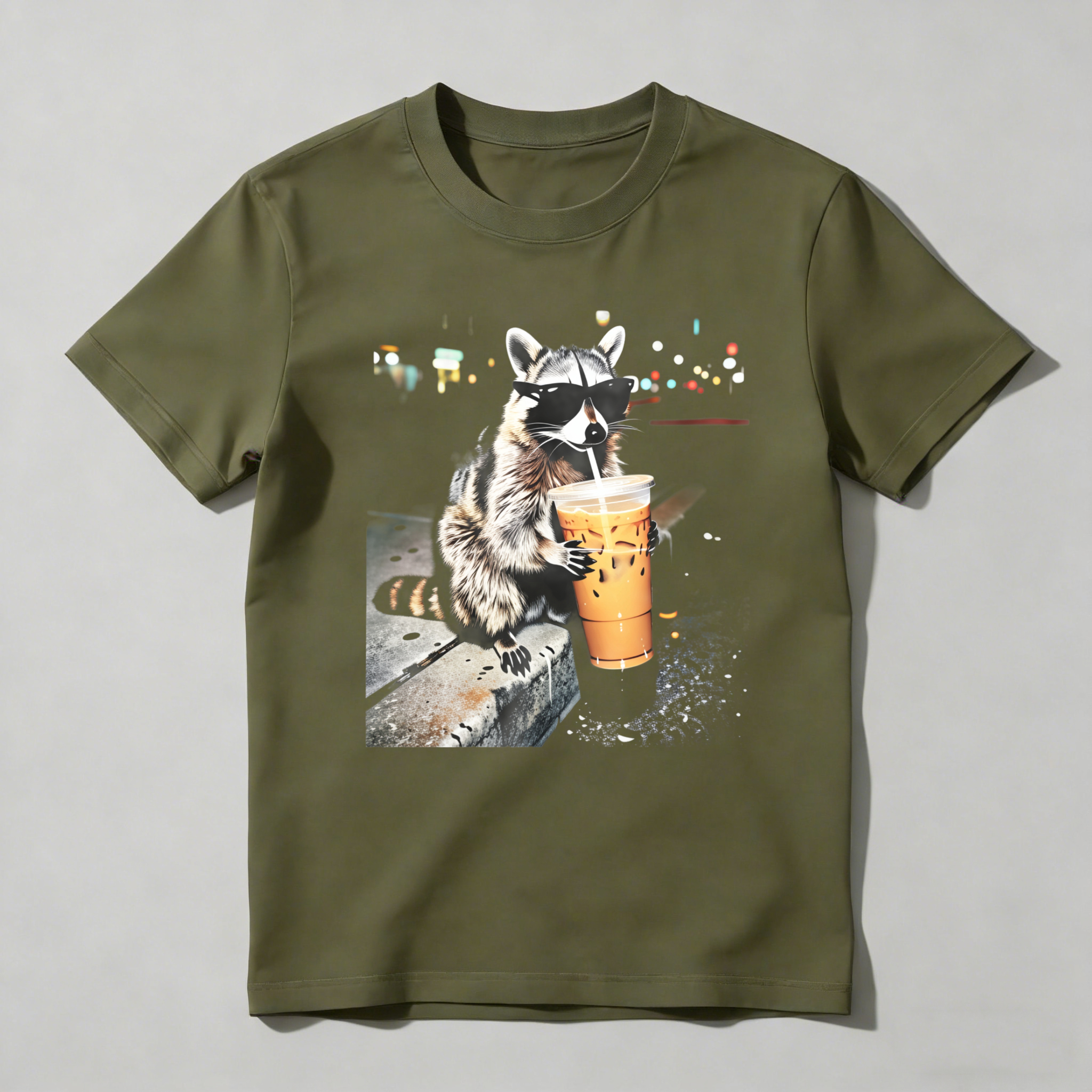 Dorawear™ Raccoon Wearing Sunglasses Drinking Iced Coffee At Night T Shirt