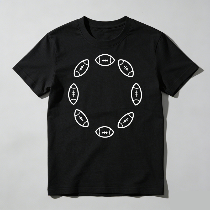 Football Pattern Circle Design White Outline T Shirt