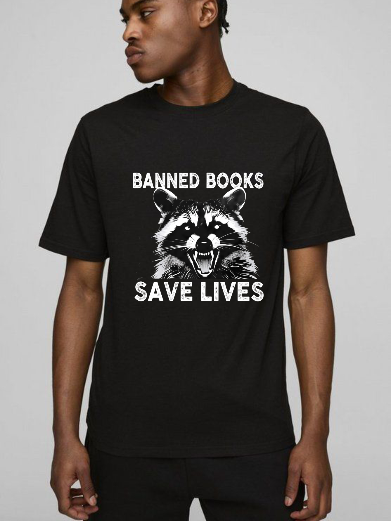 Dorawear™ Banned Books Save Lives Raccoon Face T Shirt