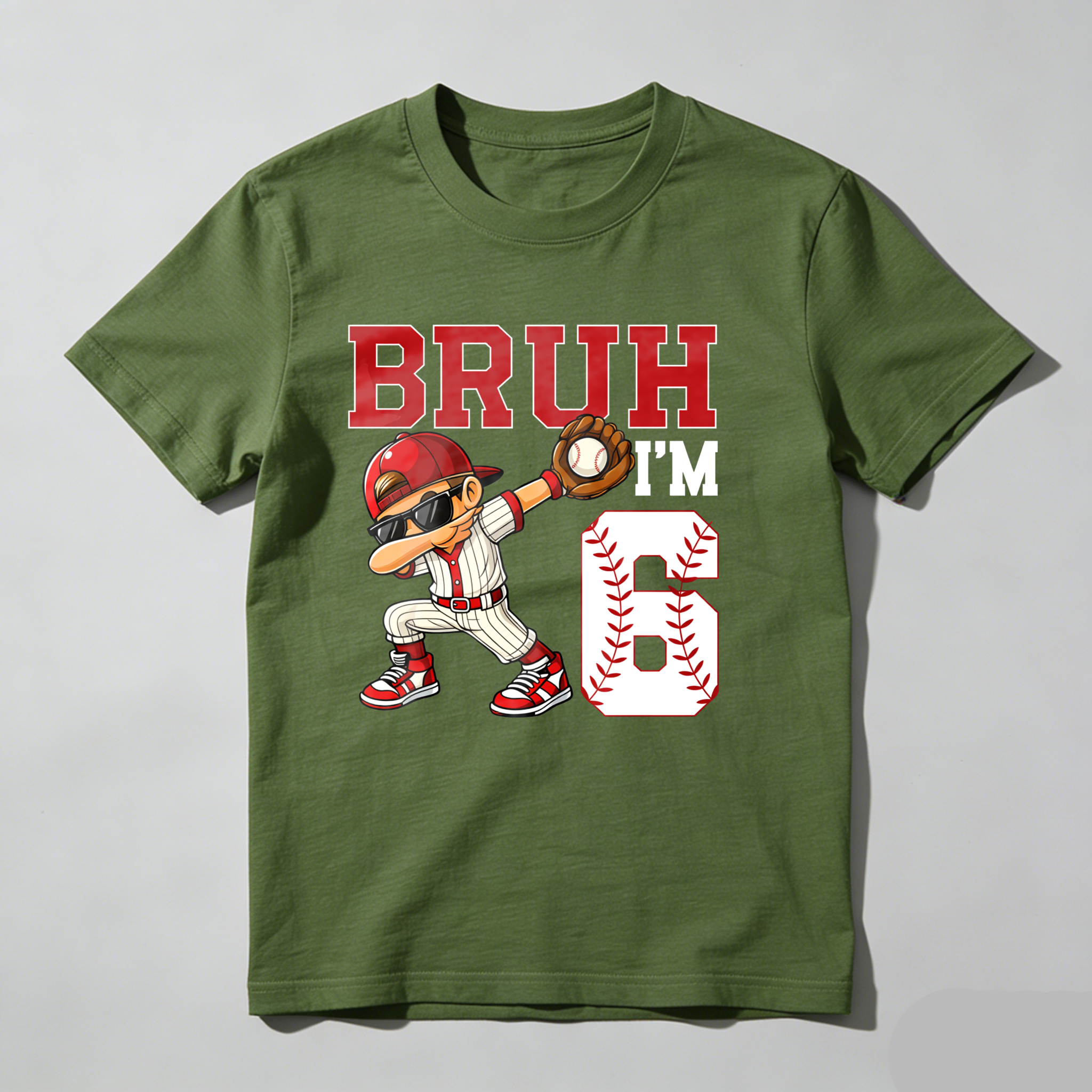 Dorawear™ Bruh I'm Six Baseball Player Cartoon T Shirt