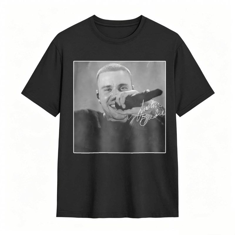 Justin Bieber Singing With Microphone Signature tshirt 100% cotton