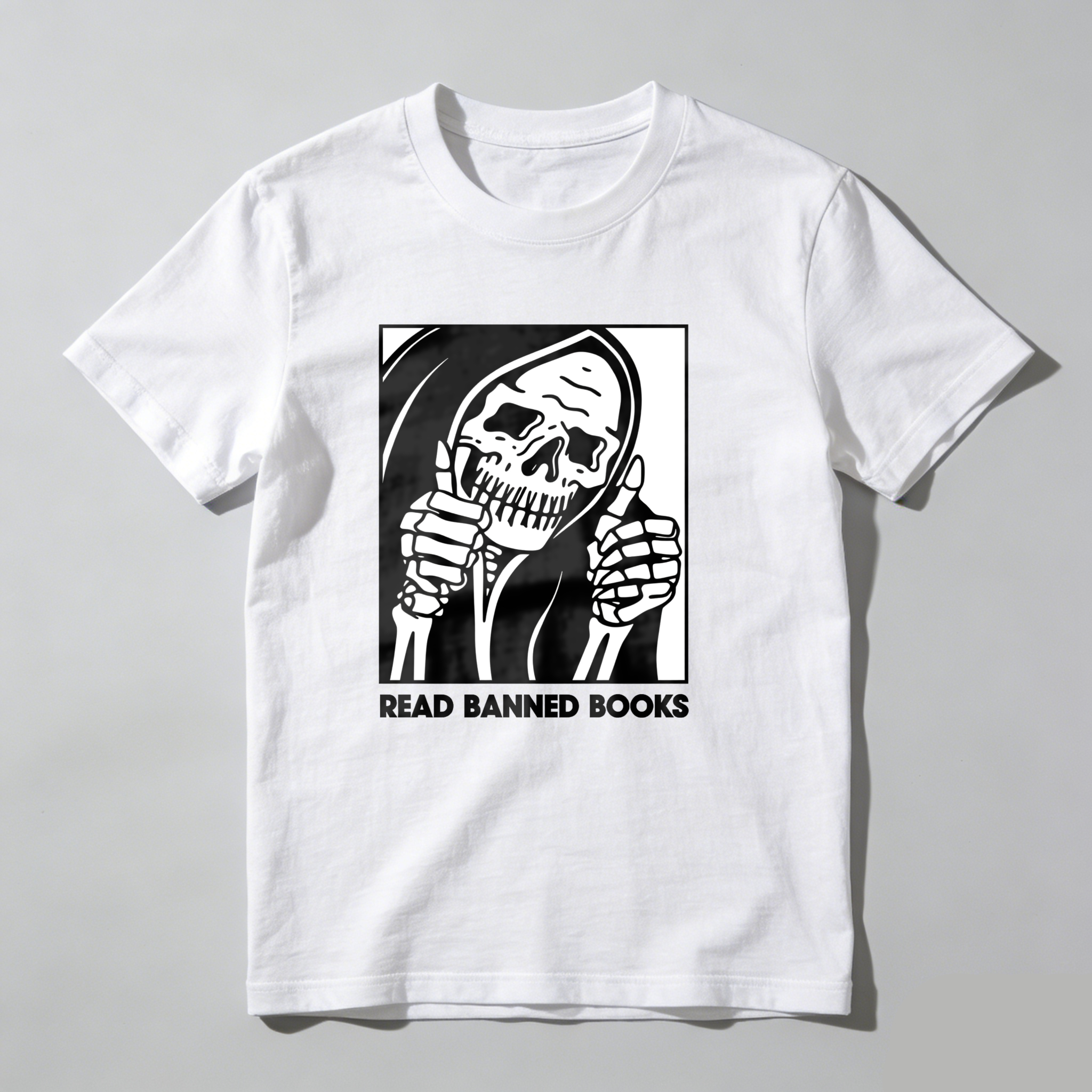 Dorawear™ Skull Holding Mirror With Text Below T Shirt