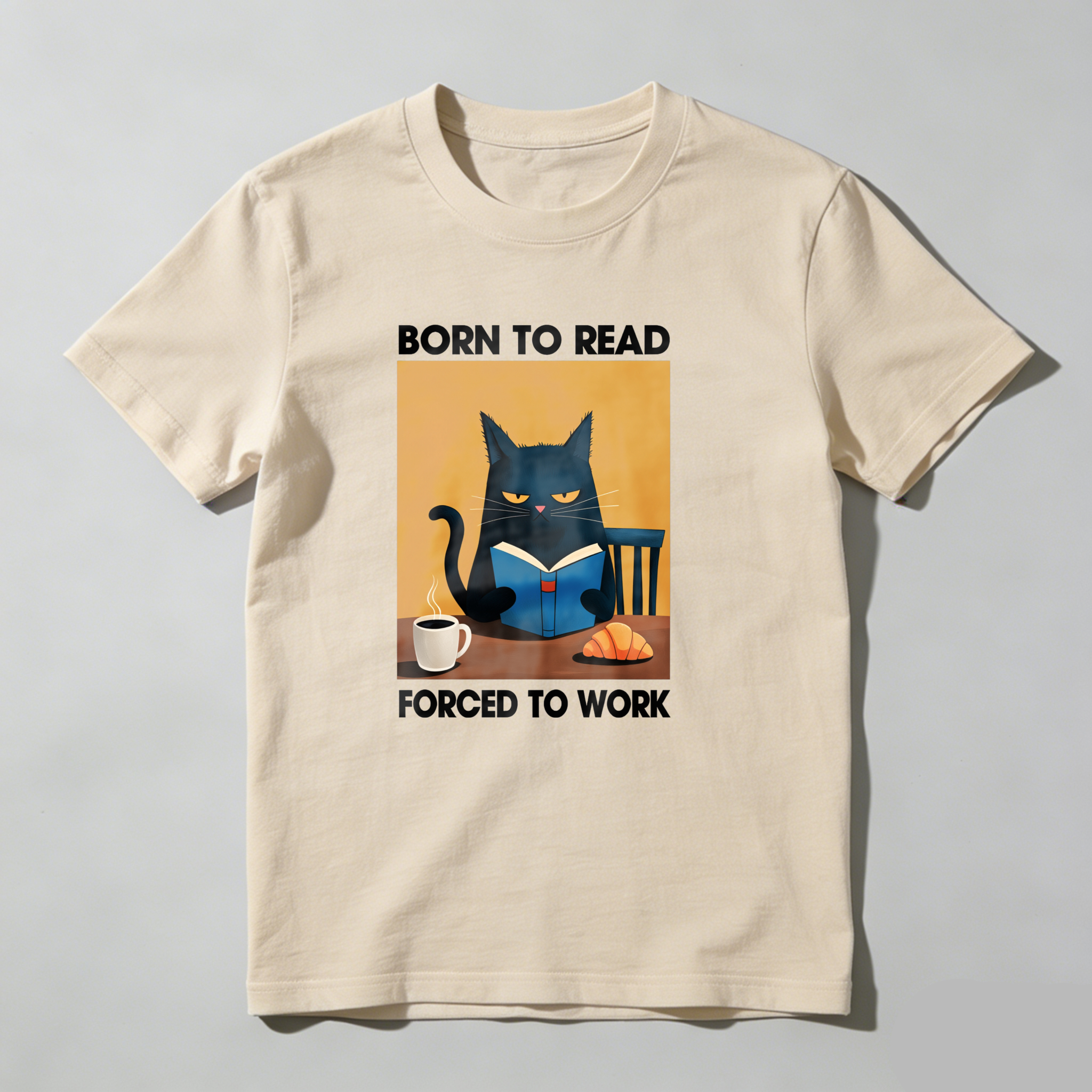 Dorawear™ Cat Reading Book With Coffee And Croissant T Shirt