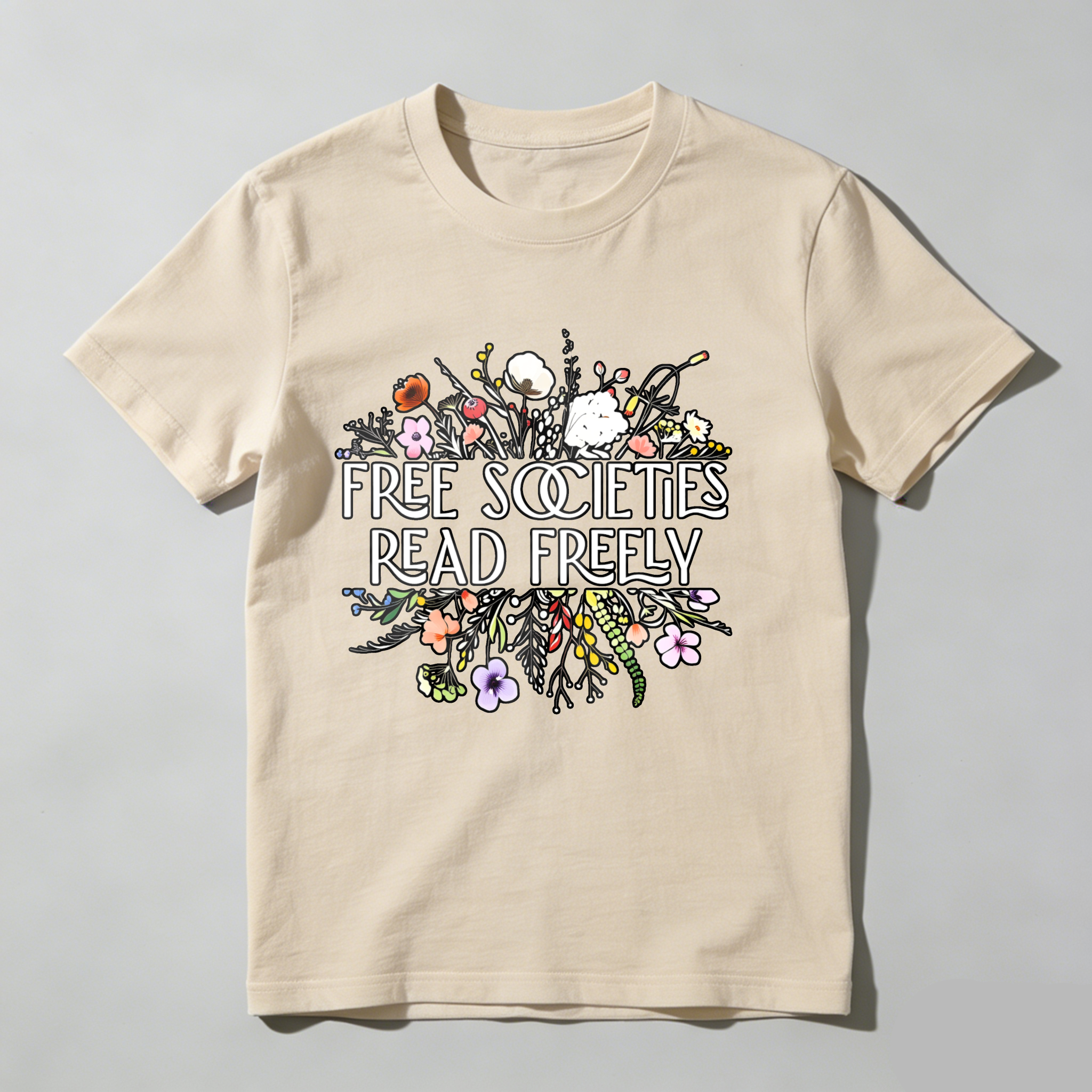 Dorawear™ Free Societies Read Freely Floral Design T Shirt