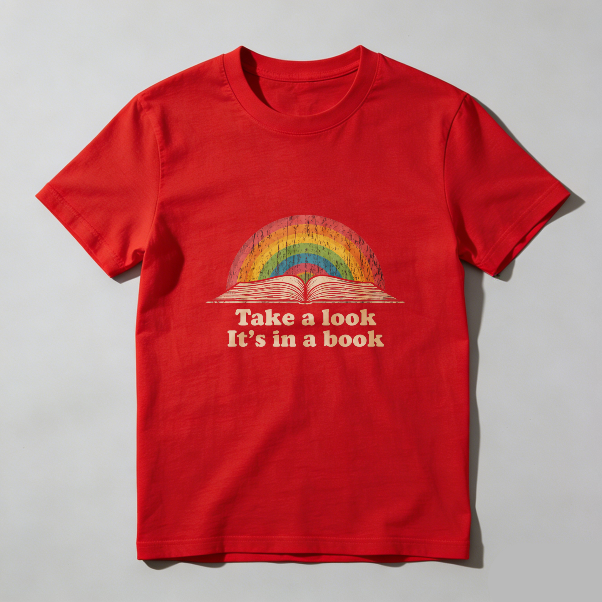 Dorawear Take A Look Its In A Book Rainbow Book Pure Cotton Short Sleeve T Shirt