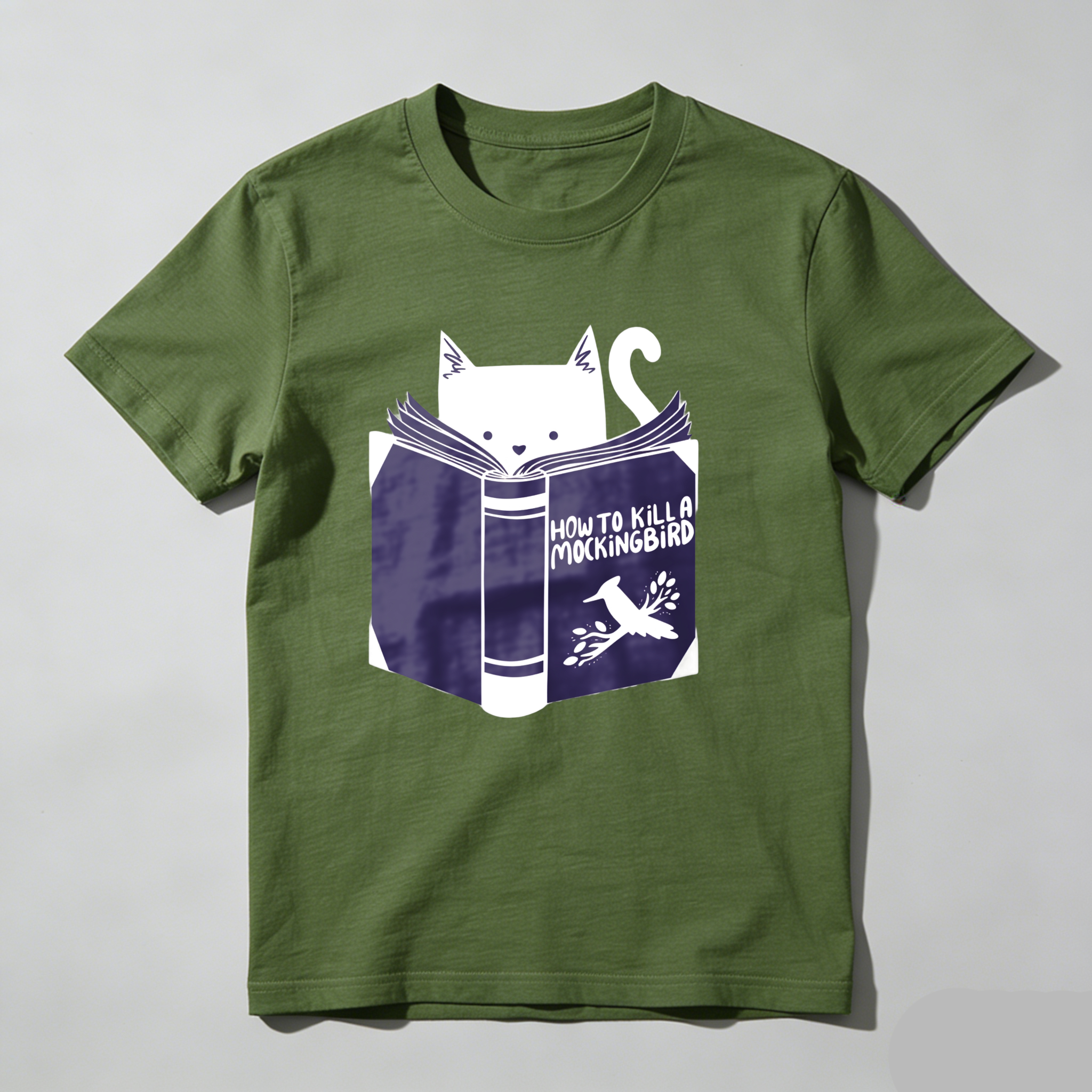 Dorawear™ Cat Reading Book With Mockingbird Title T Shirt