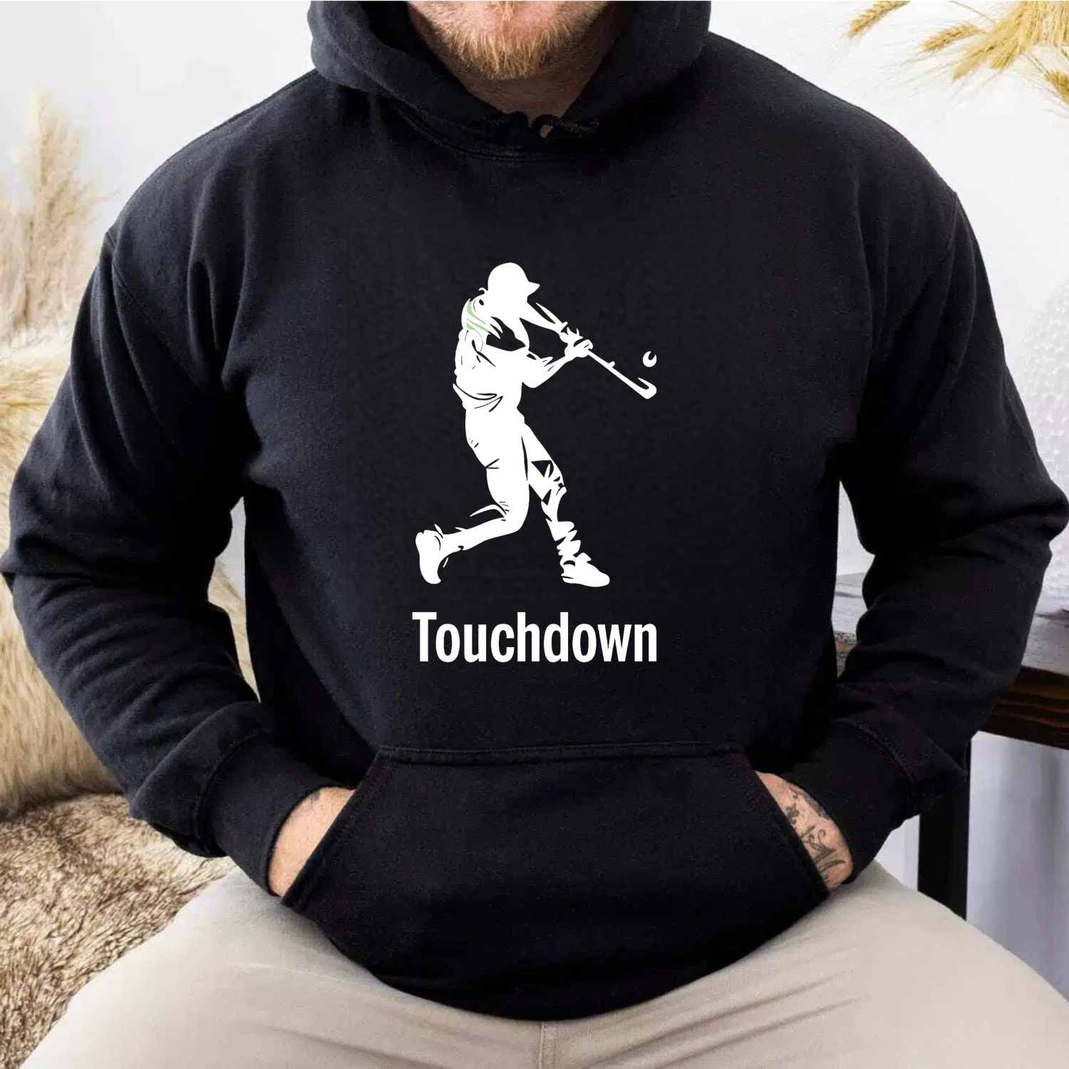 Dorawear™ Touchdown Football Player Hoodie Black Sweatshirt With Graphic Design For Sports Fans And Casual Wear-Dorawear