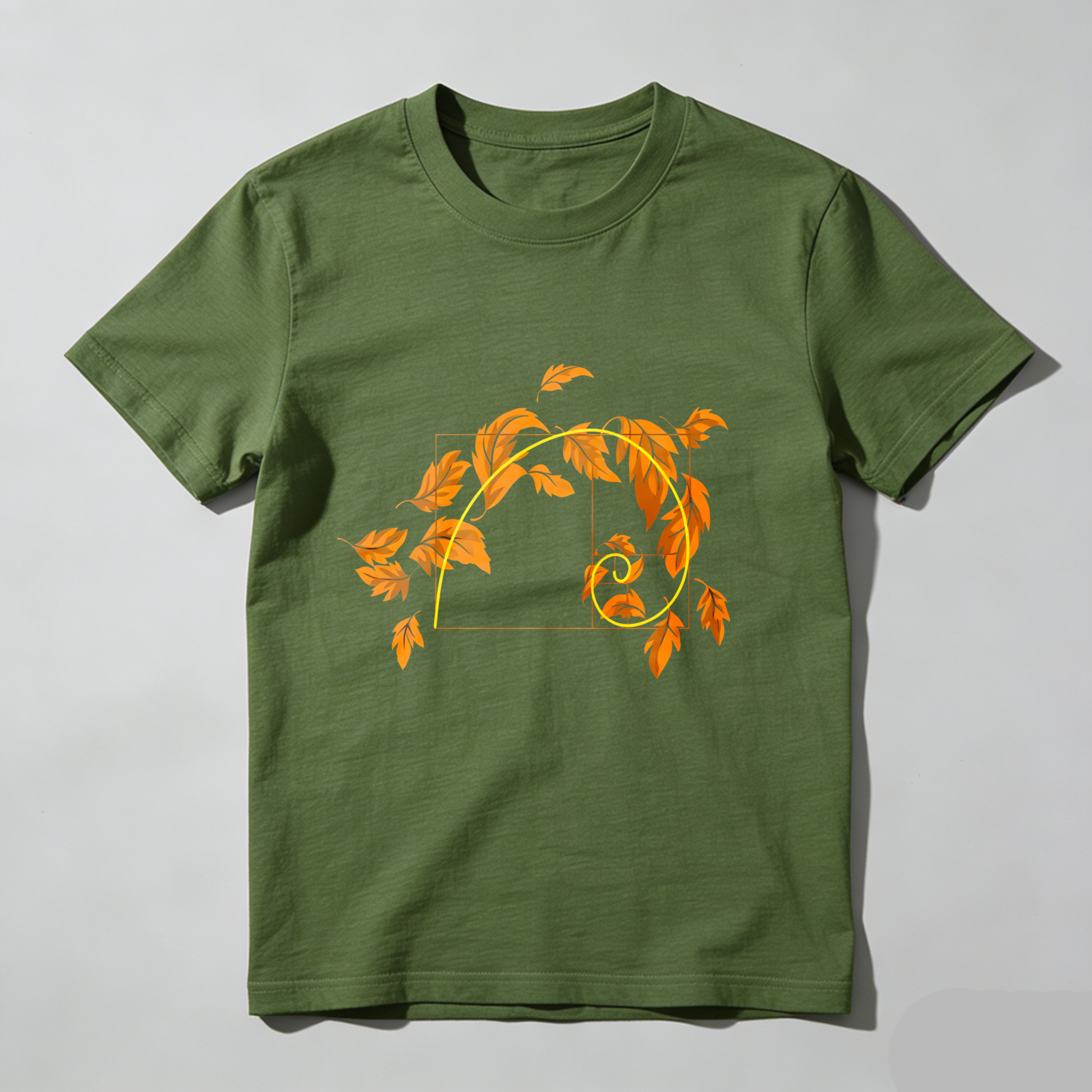 Dorawear Golden Leaves Spiral Design With Square Frame T Shirt