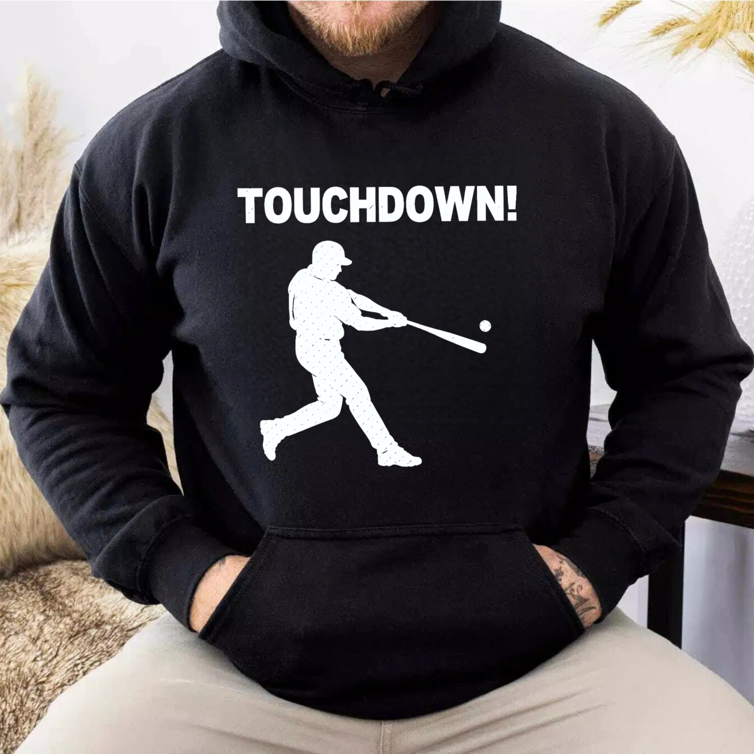 Dorawear™ Touchdown Baseball Player Hoodie Sweatshirt With Graphic Design For Sports Fans