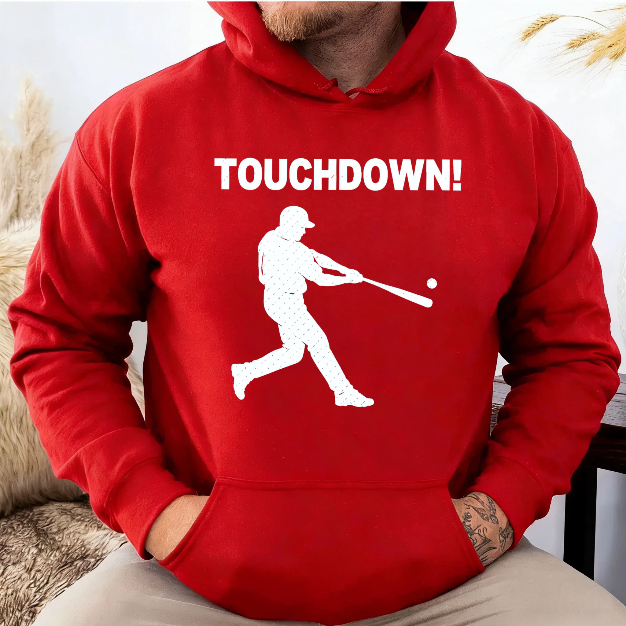 Dorawear™ Touchdown Baseball Player Hoodie Sweatshirt With Graphic Design For Sports Fans