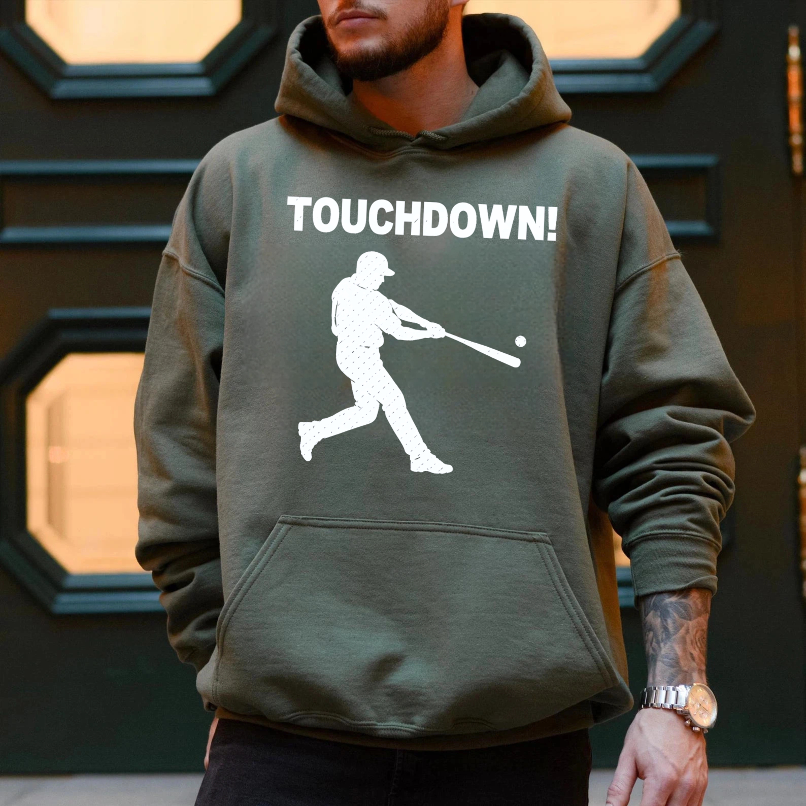 Dorawear™ Touchdown Baseball Player Hoodie Sweatshirt With Graphic Design For Sports Fans