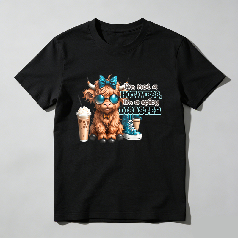 Dorawear™ Cute Cow With Sunglasses And Coffee T Shirt 100% cotton