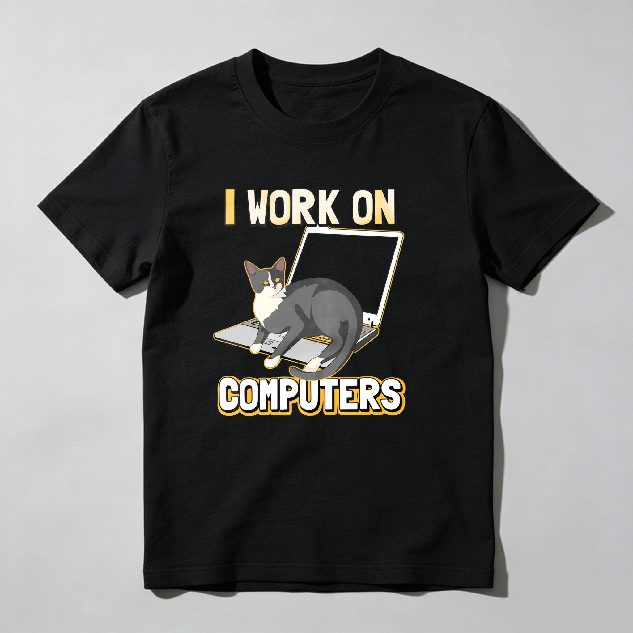 Dorawear I Work On Computers Cat Laptop T Shirt