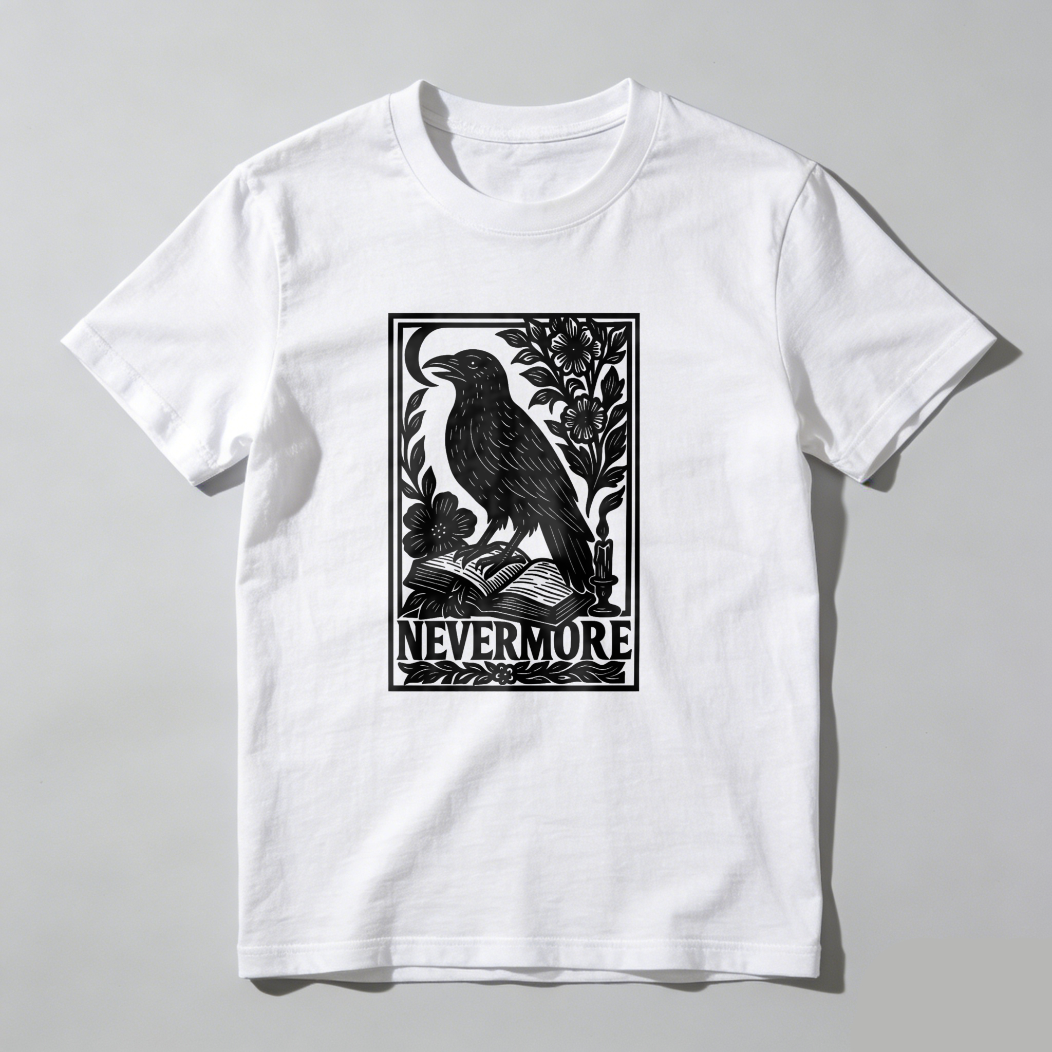 Dorawear™ Crow Perched On Book With Flowers And Moon Nevermore T Shirt