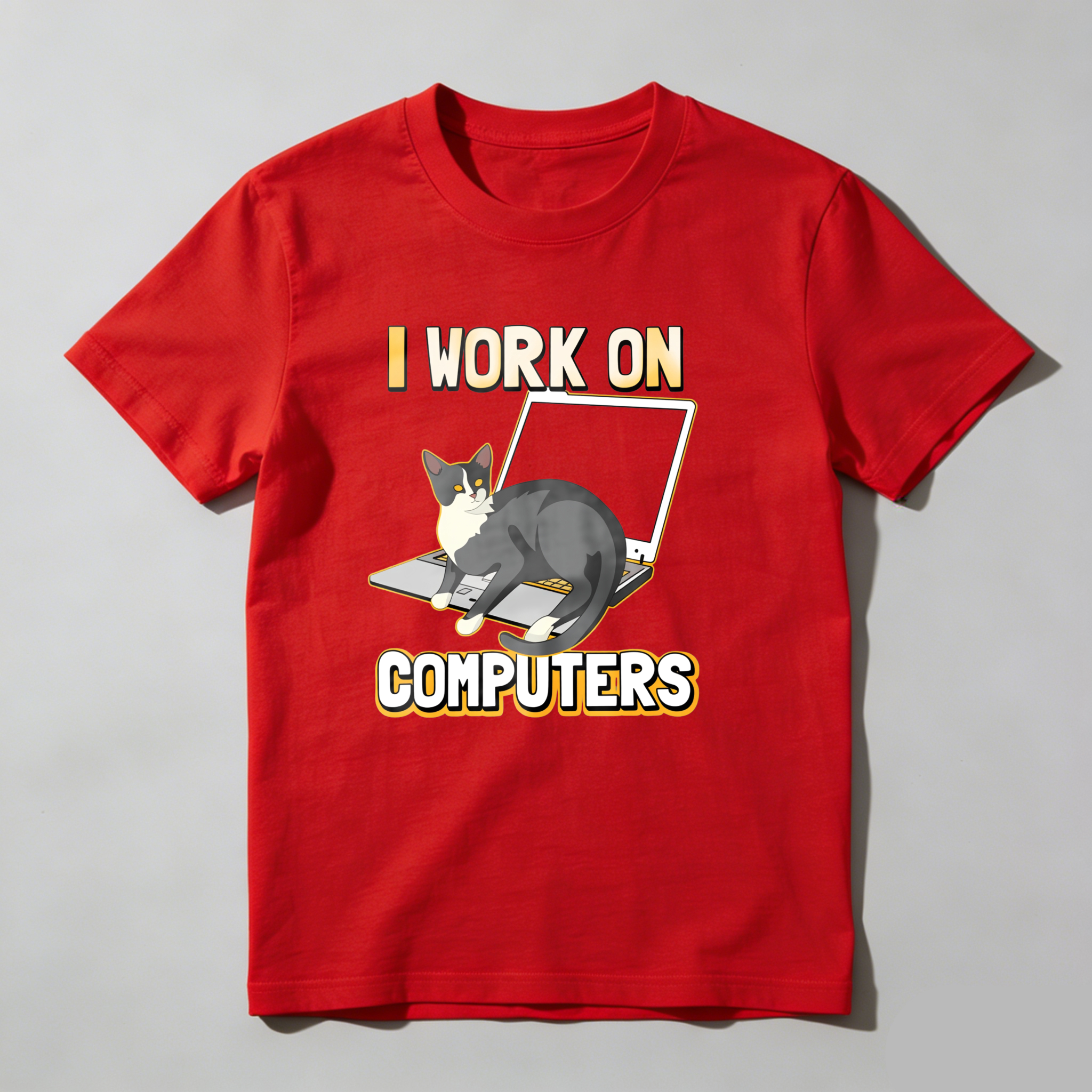 Dorawear I Work On Computers Cat Laptop T Shirt