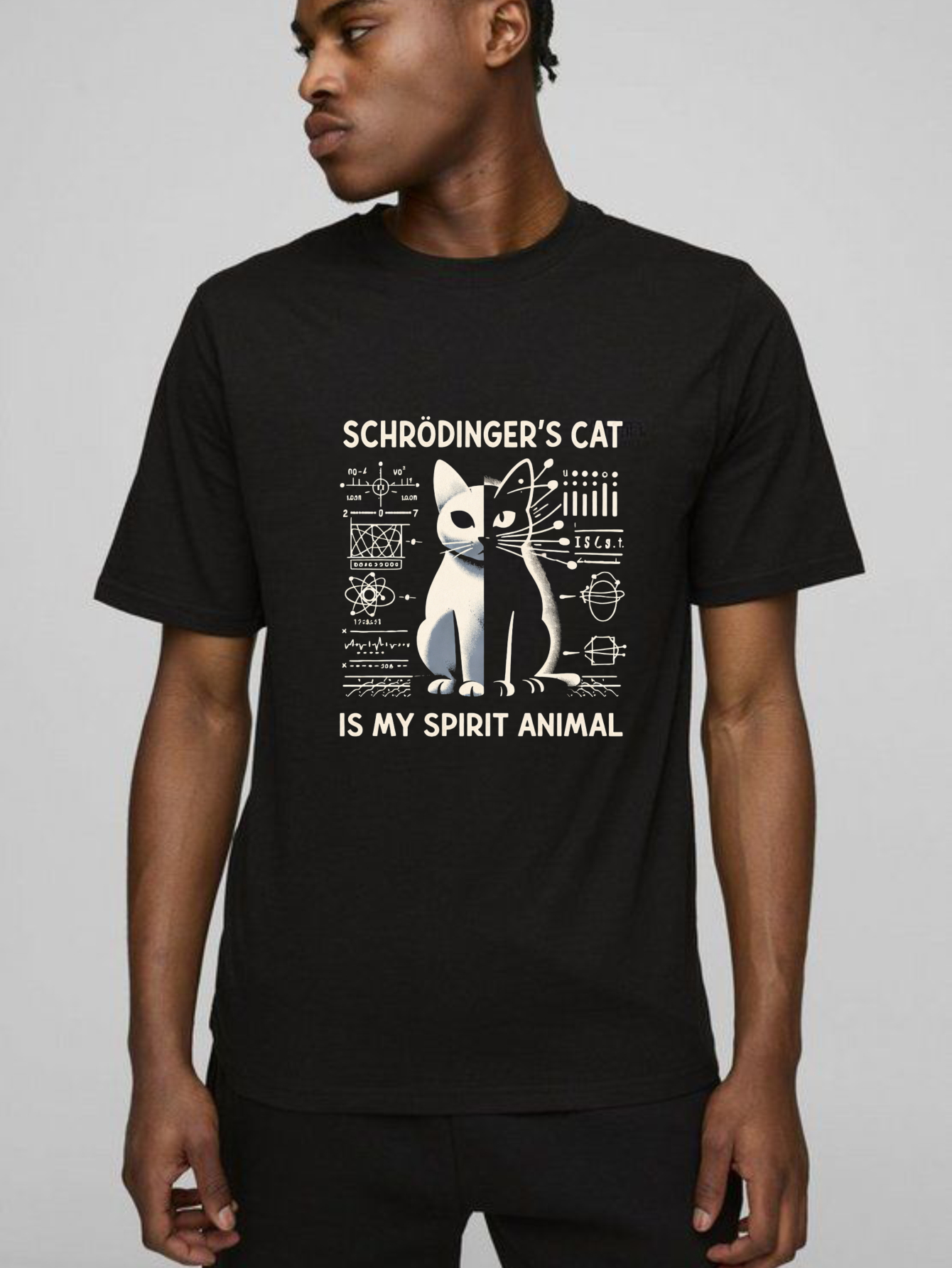Dorawear™ Schr?dinger's Cat Quantum Physics Cat Spirit Animal Pure Cotton Short Sleeve T-Shirt-Dorawear