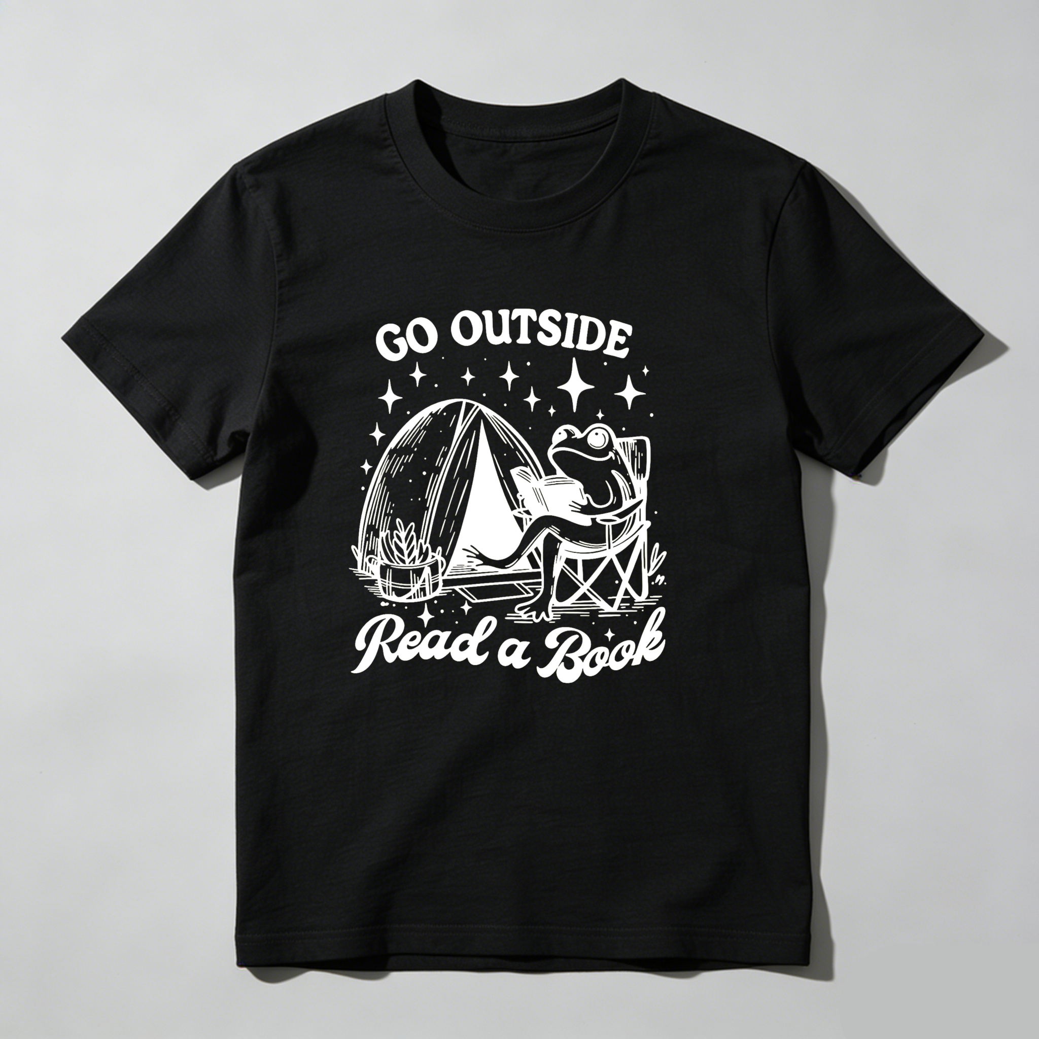 Dorawear™ Go Outside Read A Book Frog Tent Stars T Shirt