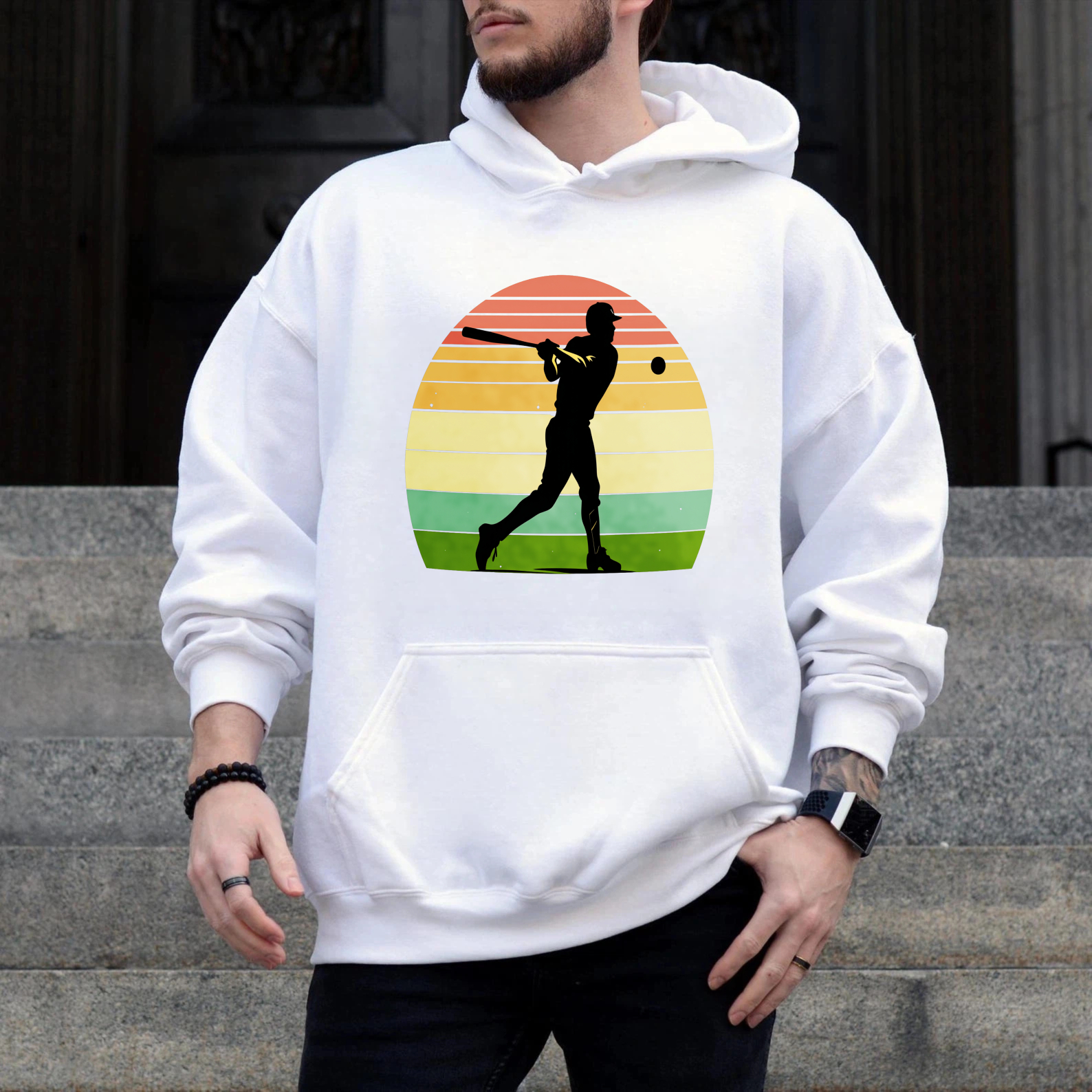Dorawear™ Baseball Player Silhouette Vintage Sunset Design Hoodie Men Women Sport Casual Sweatshirt Unisex Streetwear Fashion Top-Dorawear