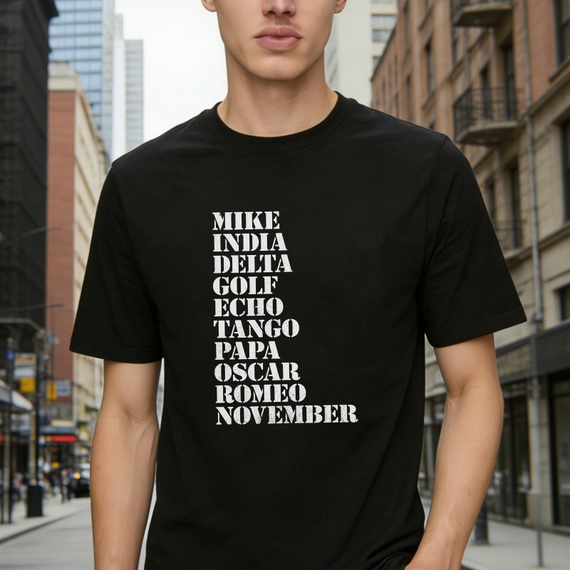 Military Phonetic Alphabet Words Vertical List Graphic T-shirt
