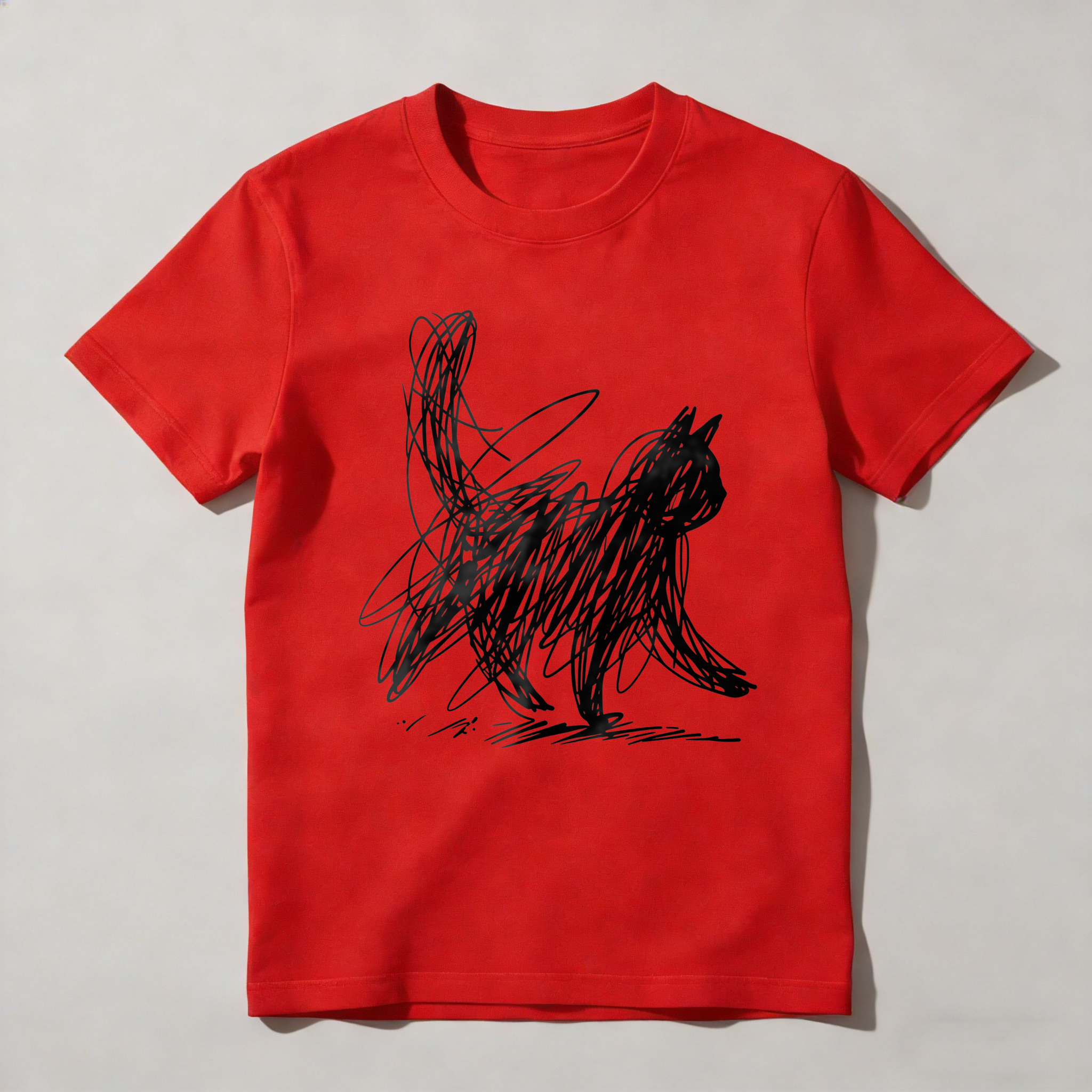 Dorawear™ Abstract Cat Sketch Art Design Print T Shirt