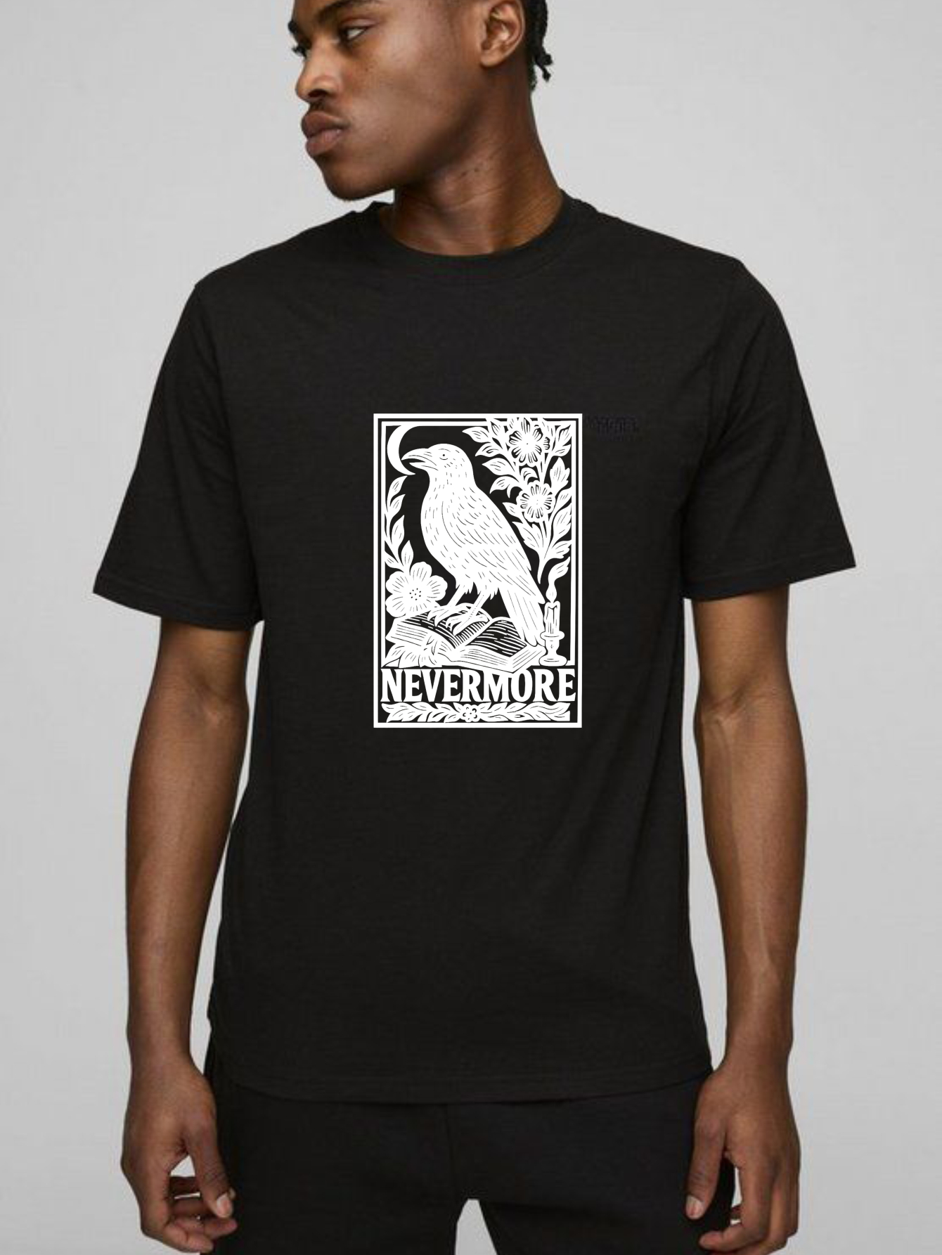 Dorawear™ Crow Perched On Book With Flowers And Moon Nevermore T Shirt