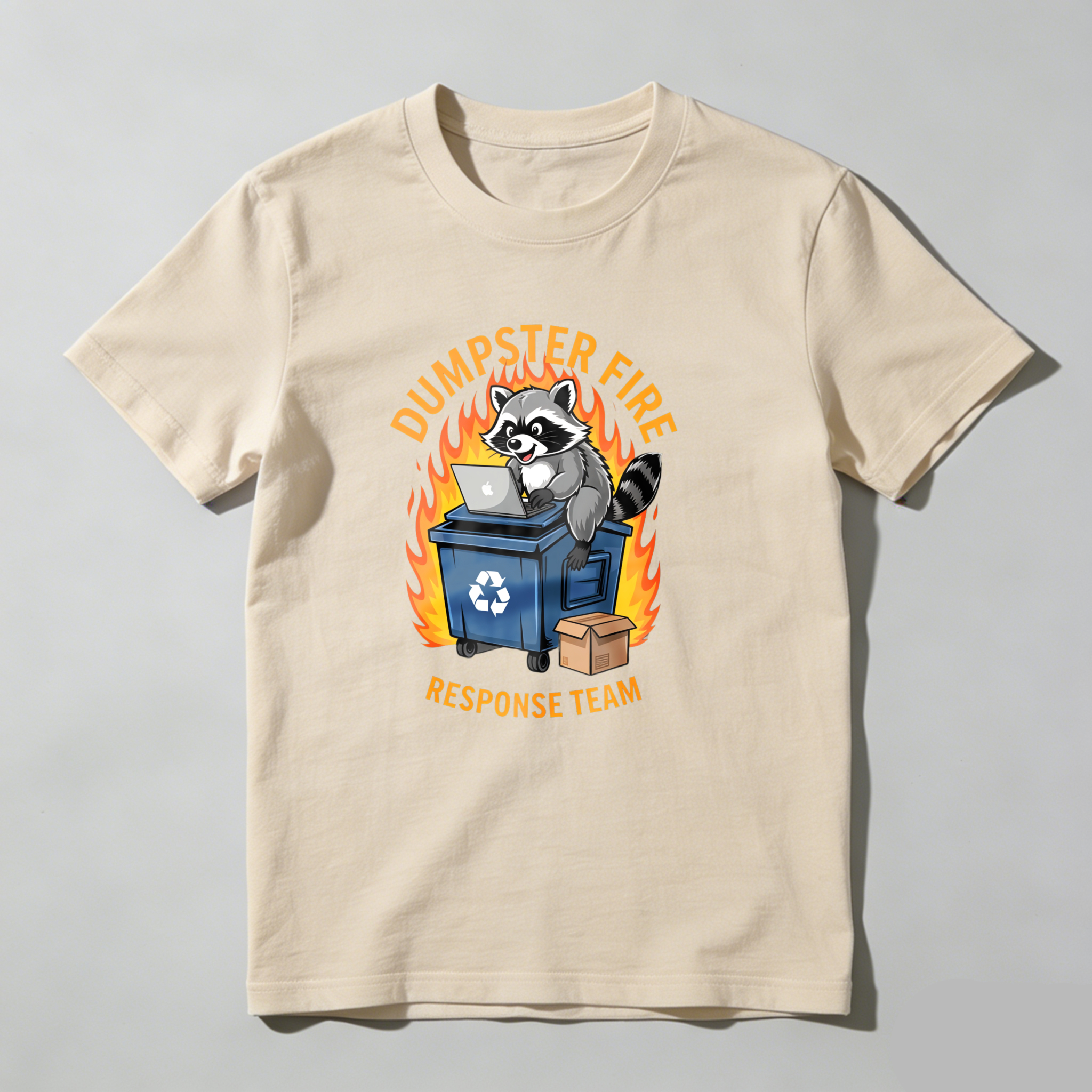 Dorawear™ Racoon On Dumpster With Laptop And Fire T Shirt