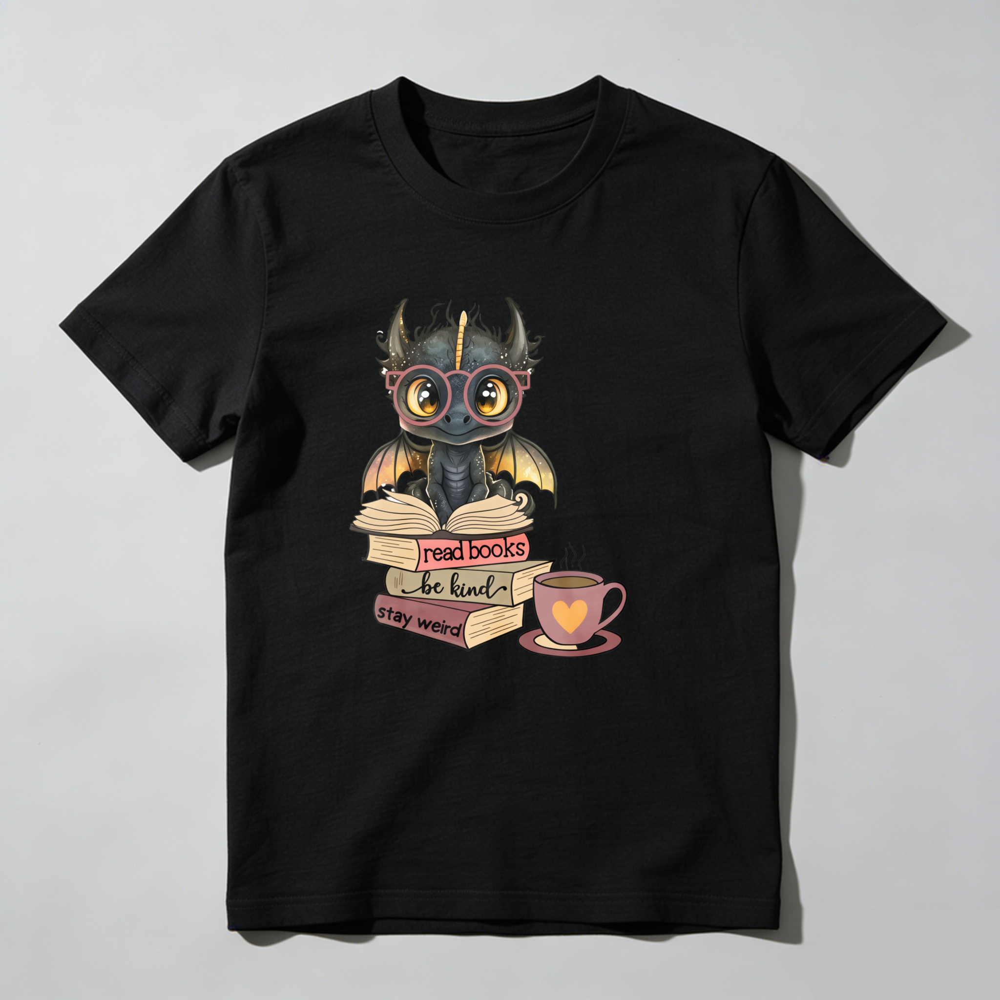 Dorawear™ Dragon With Books And Coffee Cup T Shirt