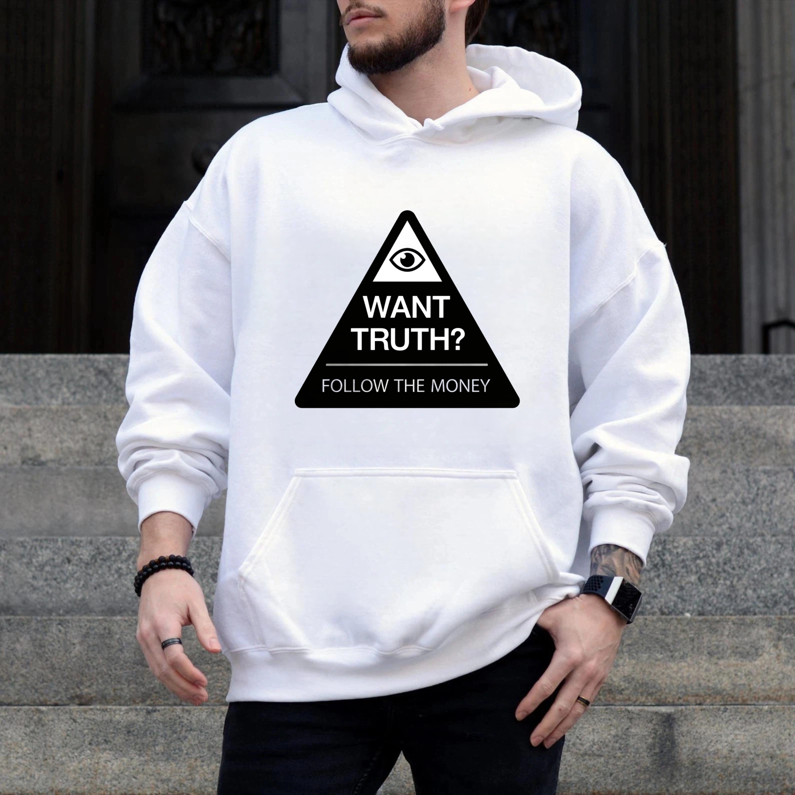 Dorawear™ Want Truth Follow The Money Hoodie With All Seeing Eye Design Black Sweatshirt For Men Women Casual Wear Statement Apparel-Dorawear