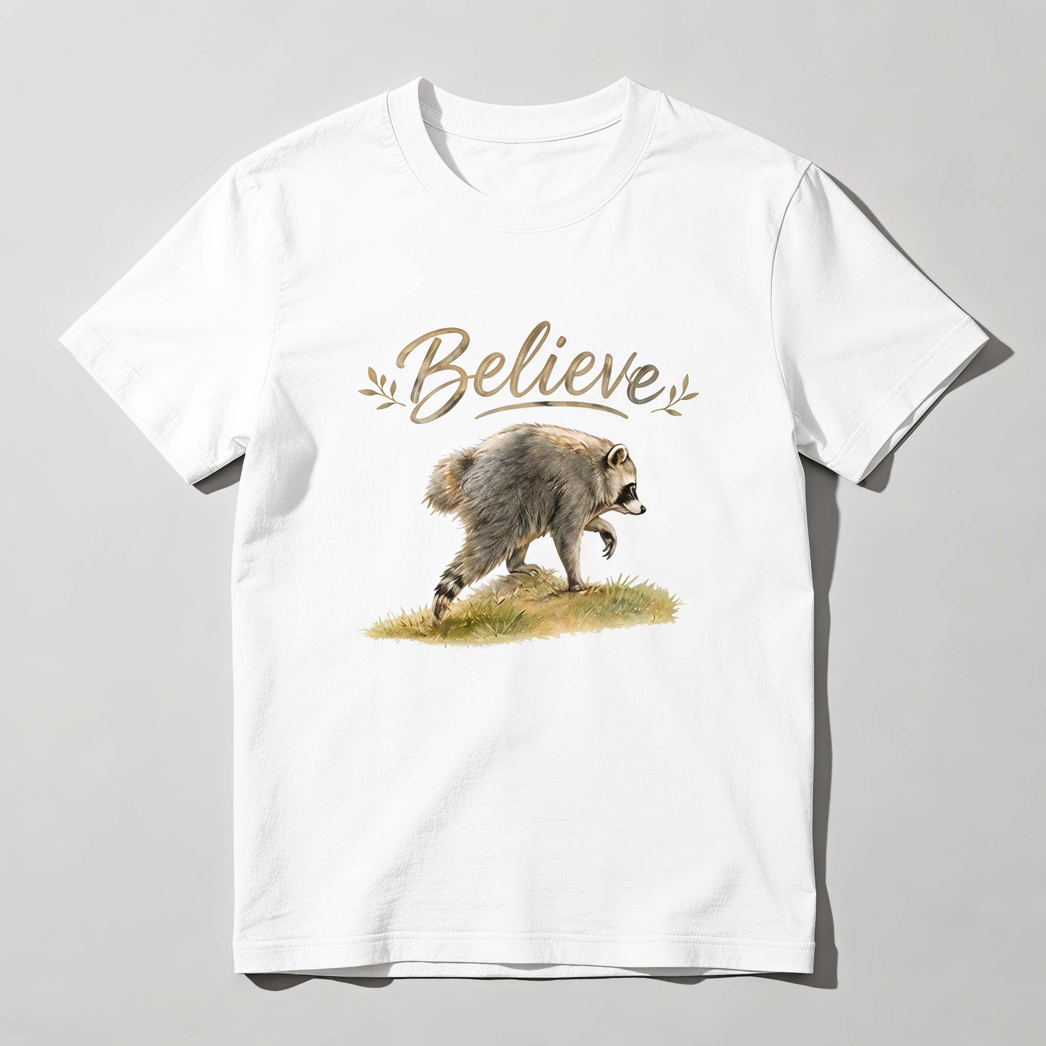 Believe Raccoon Vintage Graphic T-Shirt | Cute Wildlife Animal Lover Tee