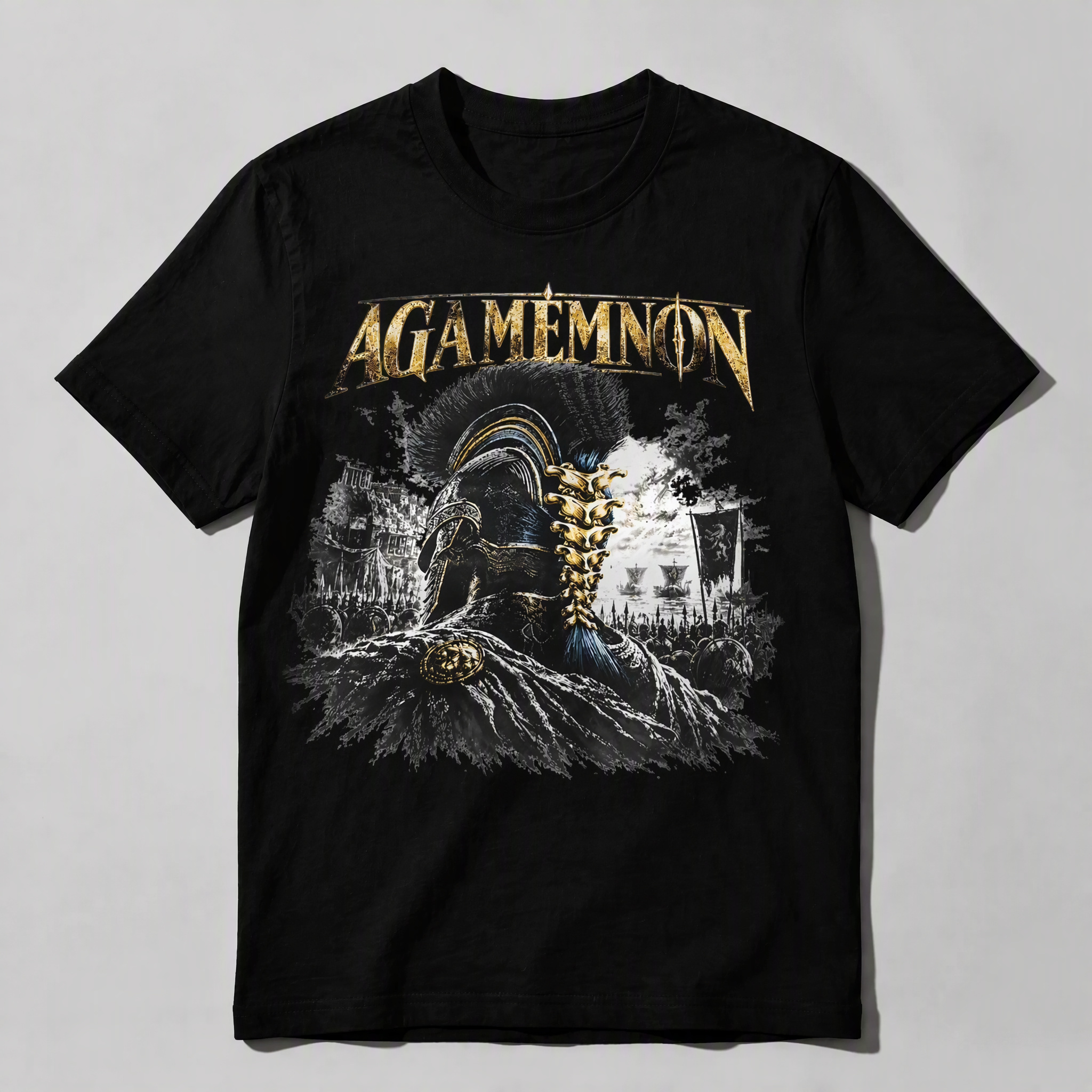Vintage Agamemnon Greek Mythology Graphic Tee - Retro Trojan War Metal Style T-Shirt