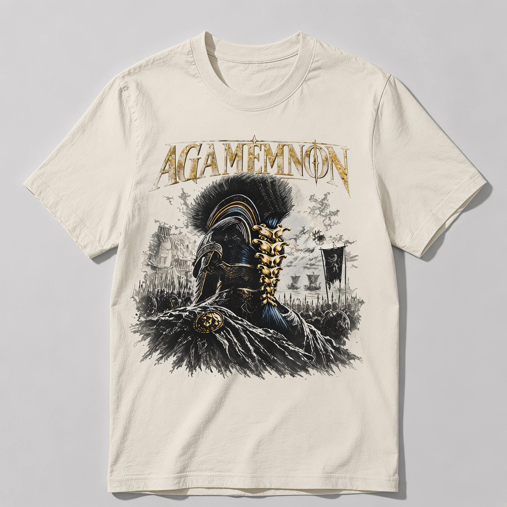 Vintage Agamemnon Greek Mythology Graphic Tee - Retro Trojan War Metal Style T-Shirt