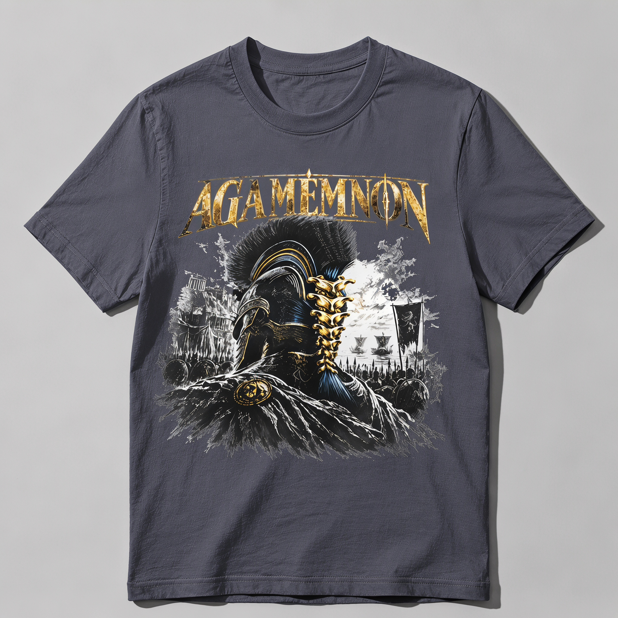Vintage Agamemnon Greek Mythology Graphic Tee - Retro Trojan War Metal Style T-Shirt
