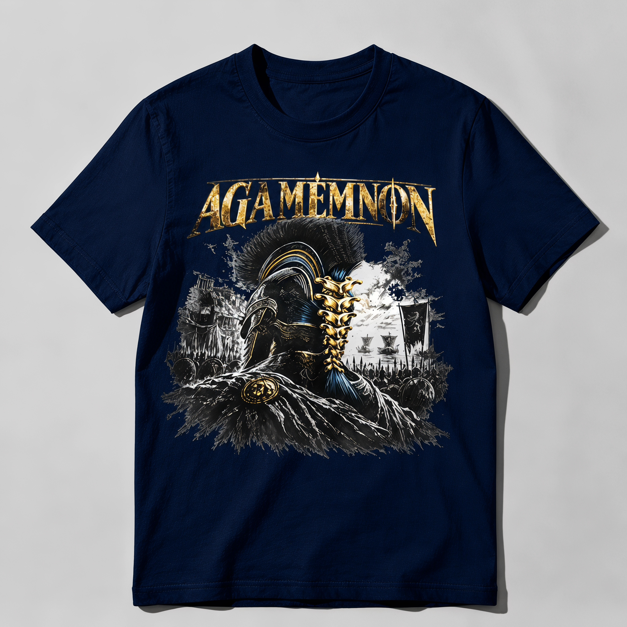 Vintage Agamemnon Greek Mythology Graphic Tee - Retro Trojan War Metal Style T-Shirt